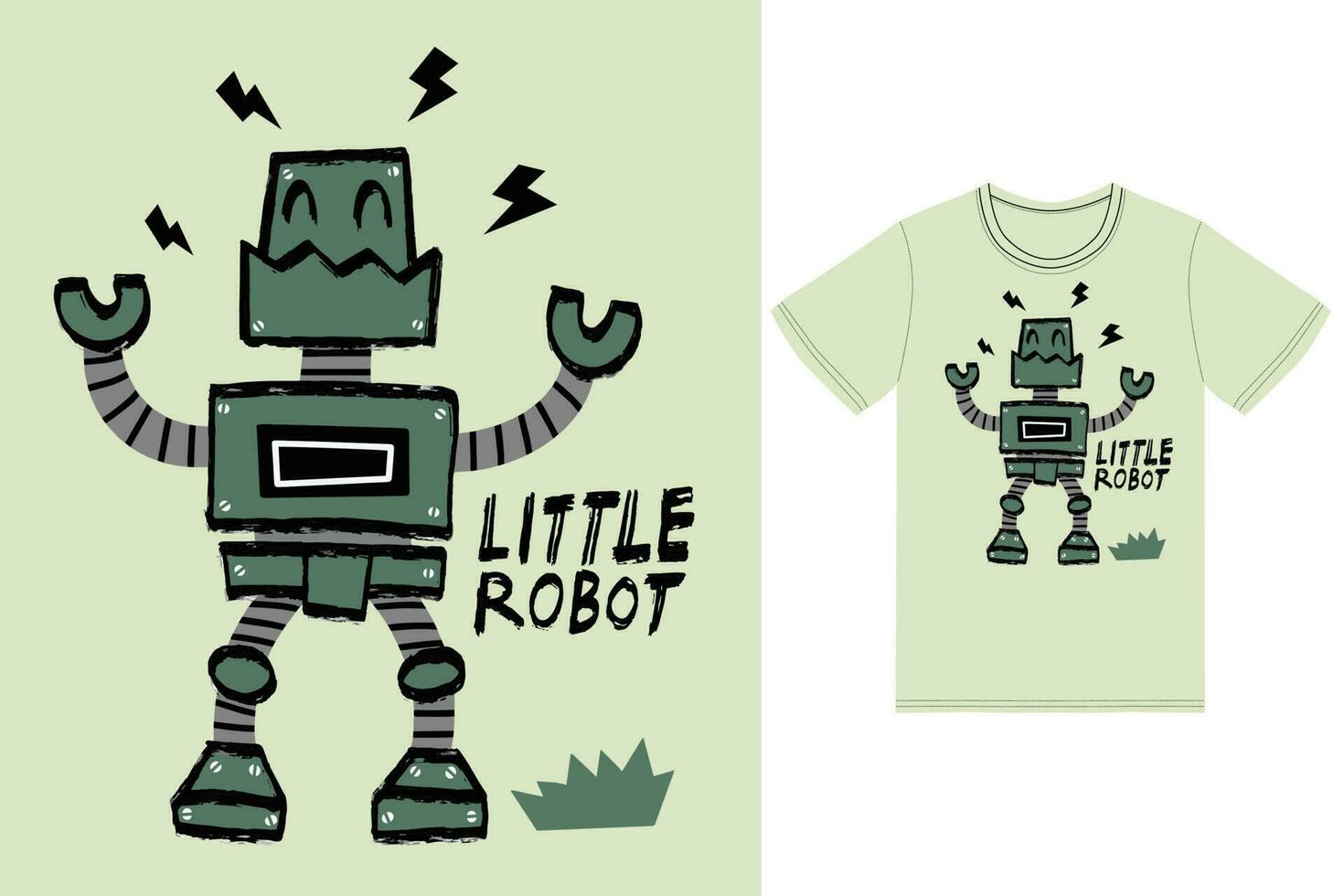 Cute robot illustration with tshirt design premium vector
