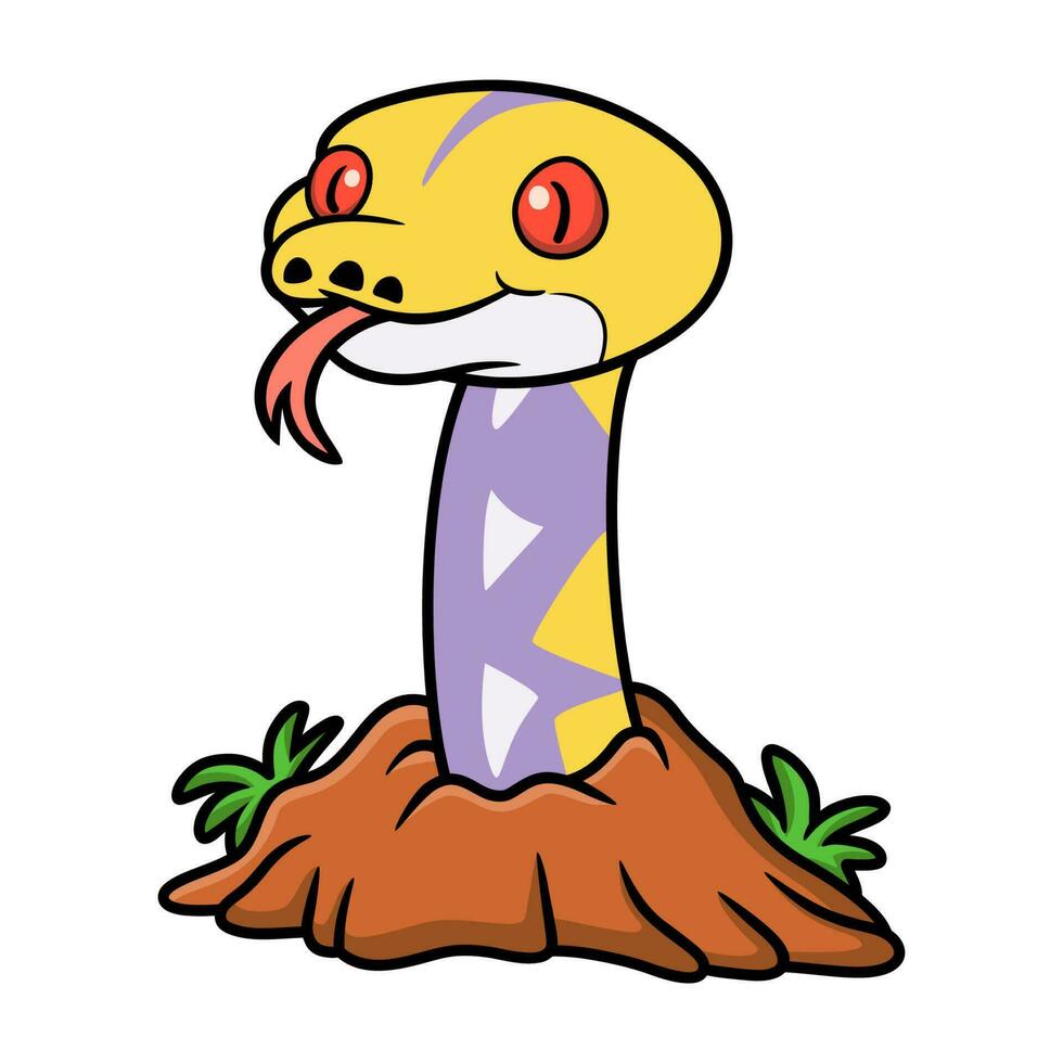 Cute lavender reticulated python cartoon out from hole vector