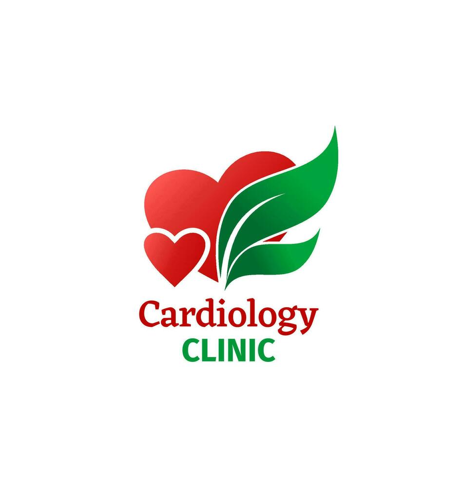 Cardiology clinic icon, heart with green leaf vector
