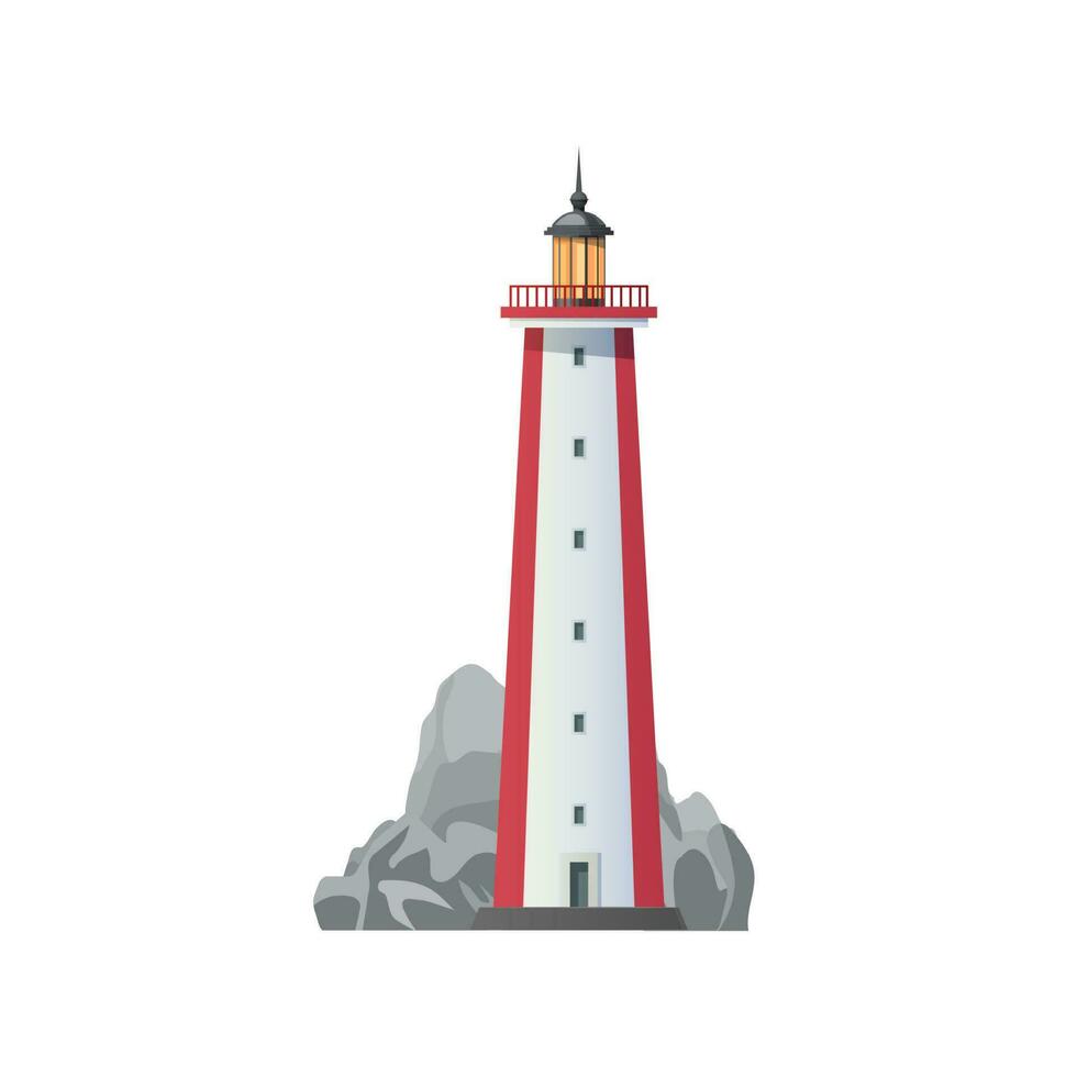 Sea lighthouse, coast beacon tower vector