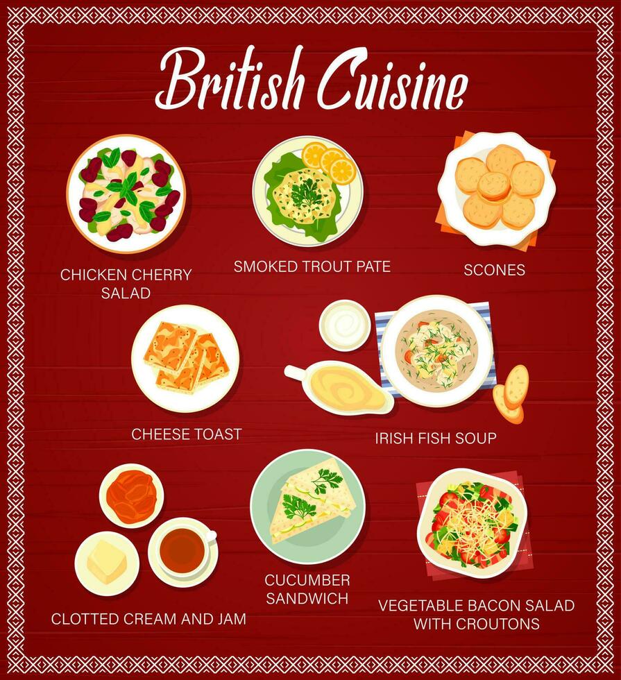 plantilla de vector de página de menú de comidas de cocina británica
