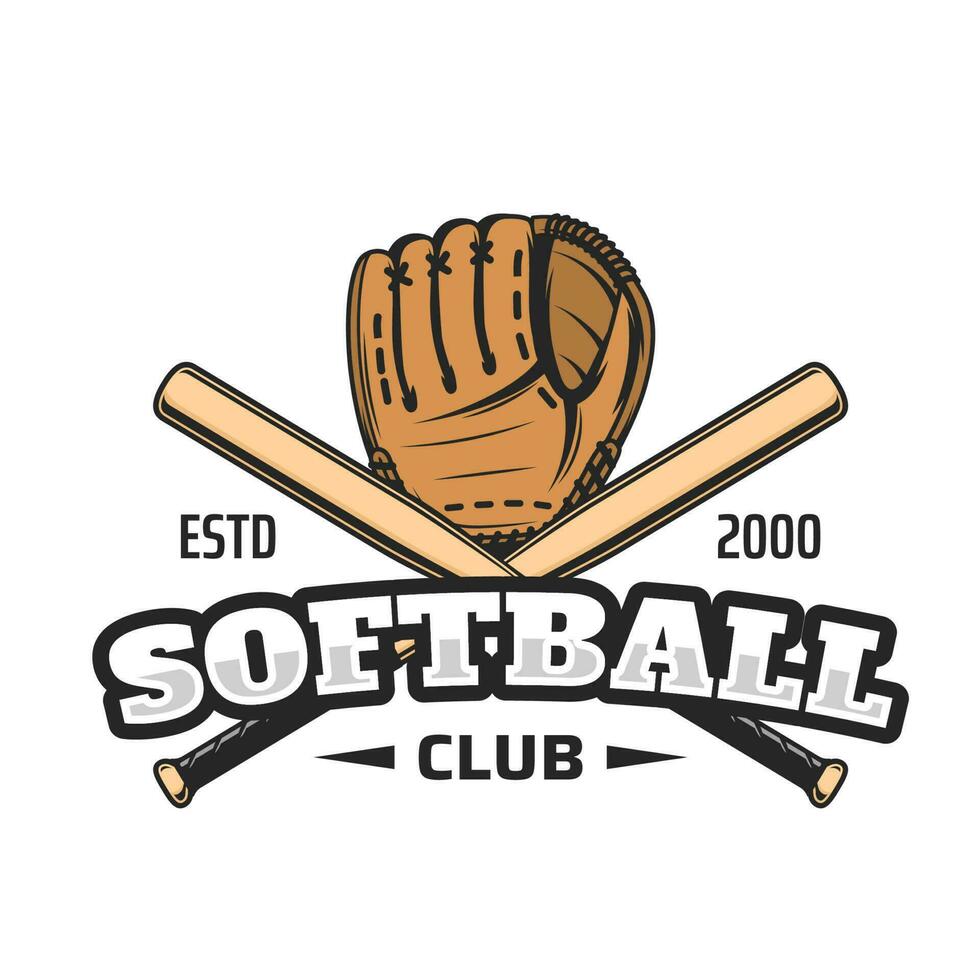 Softball sport club, team retro vector icon