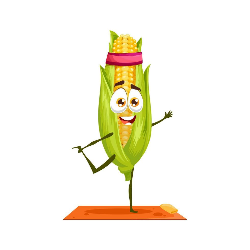 dibujos animados personaje maíz maíz vegetal yoga deporte vector
