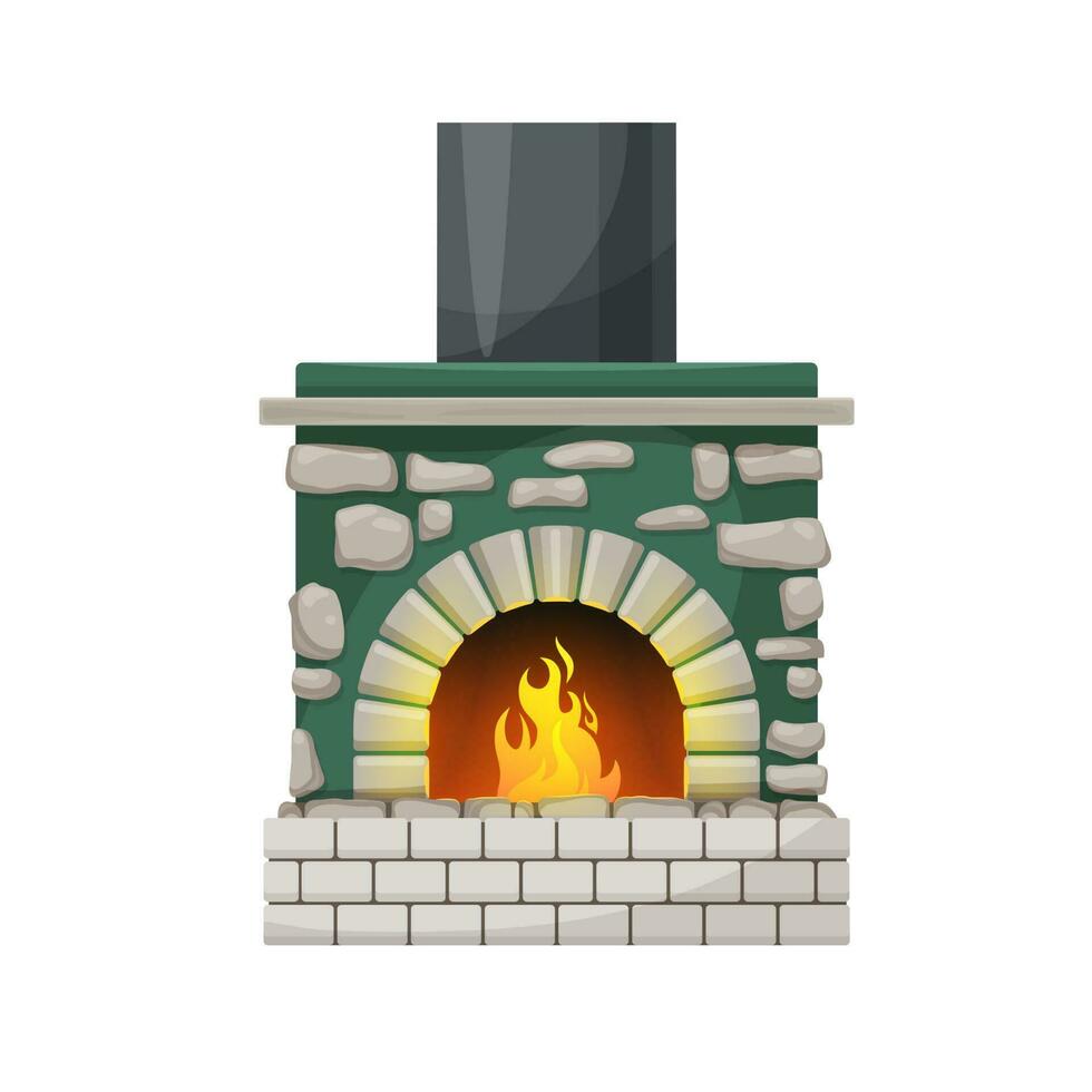 Home fireplace or hearth with burning fire flames vector