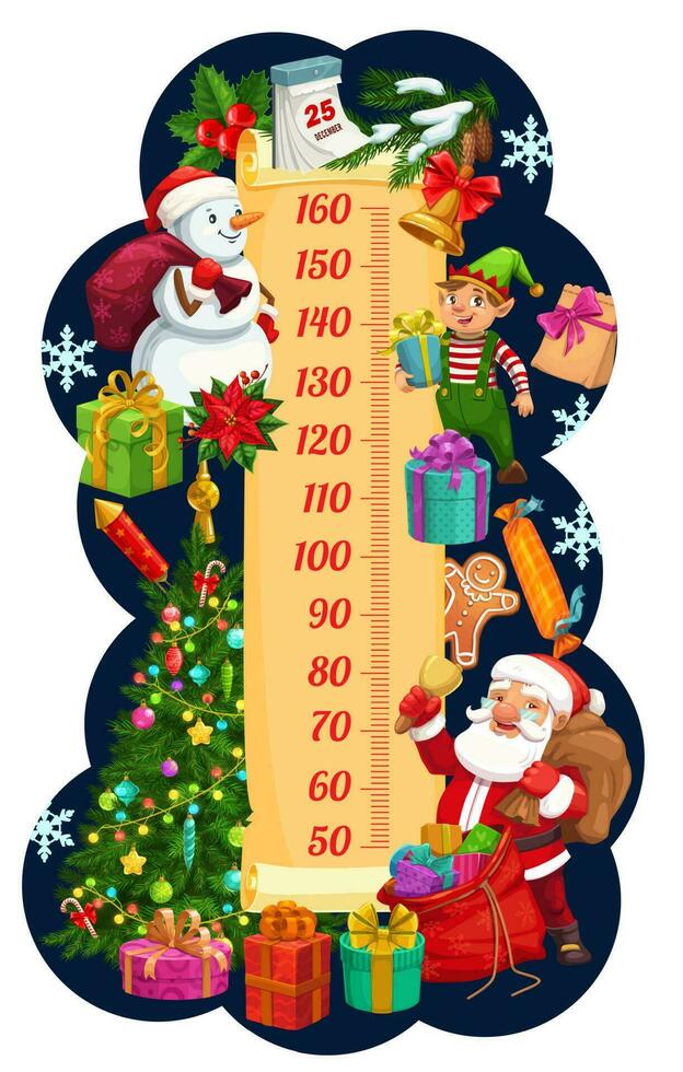 Kids height chart meter with Christmas tree gifts vector