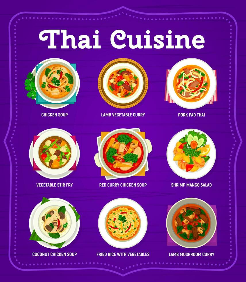 Thai cuisine meals menu design vector template