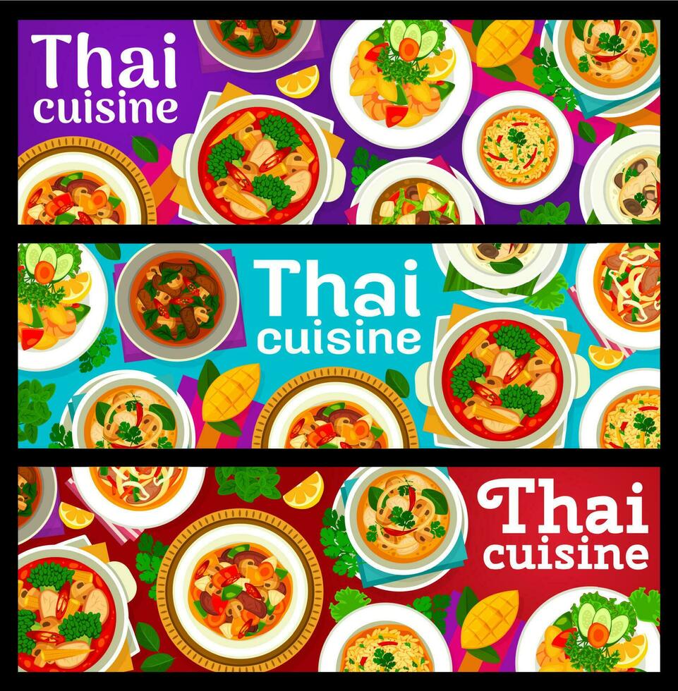 tailandés cocina restaurante comida vector pancartas