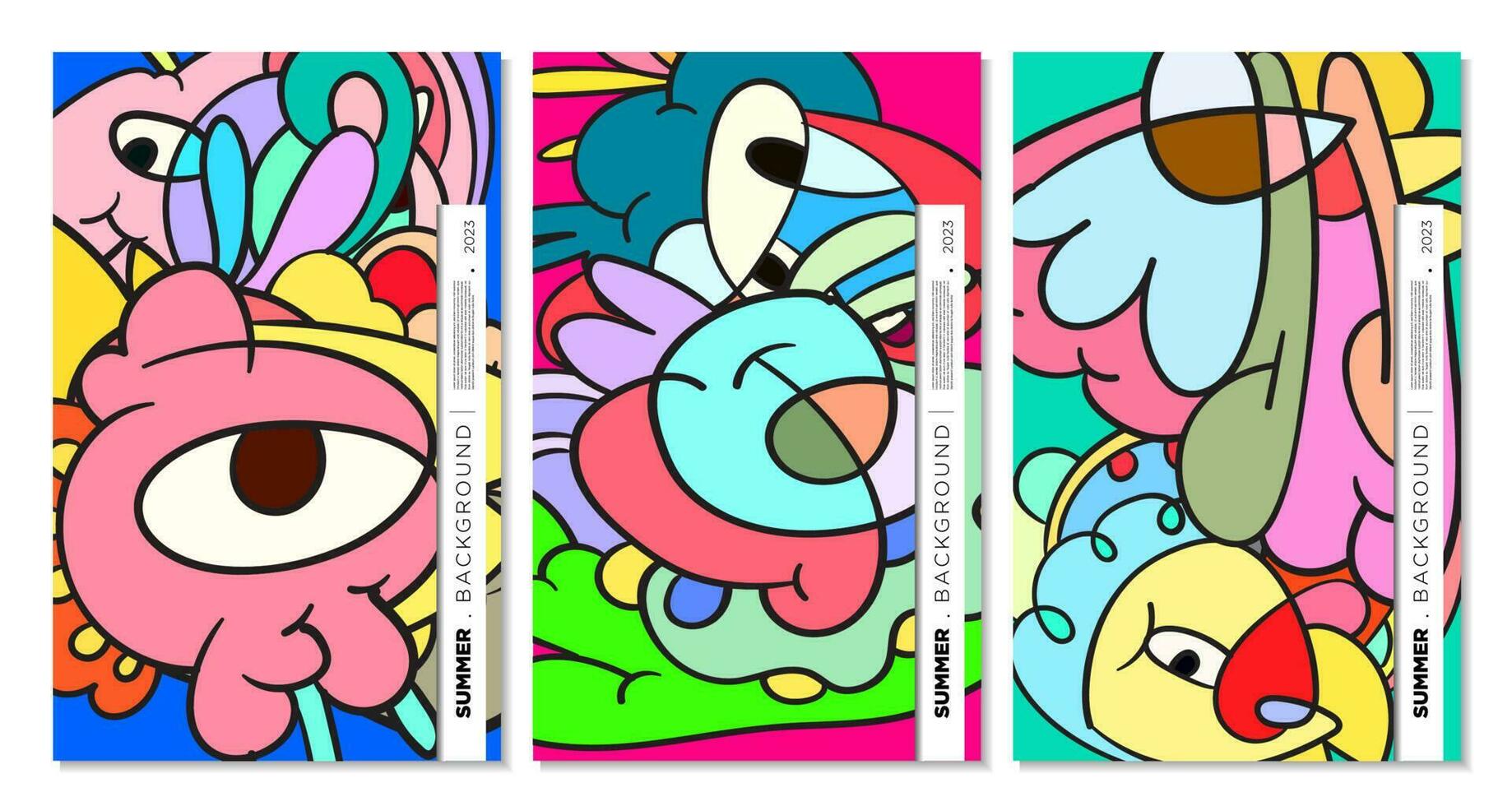 Vector colorful abstract liquid, fluid, and doodles art background for summer 2023