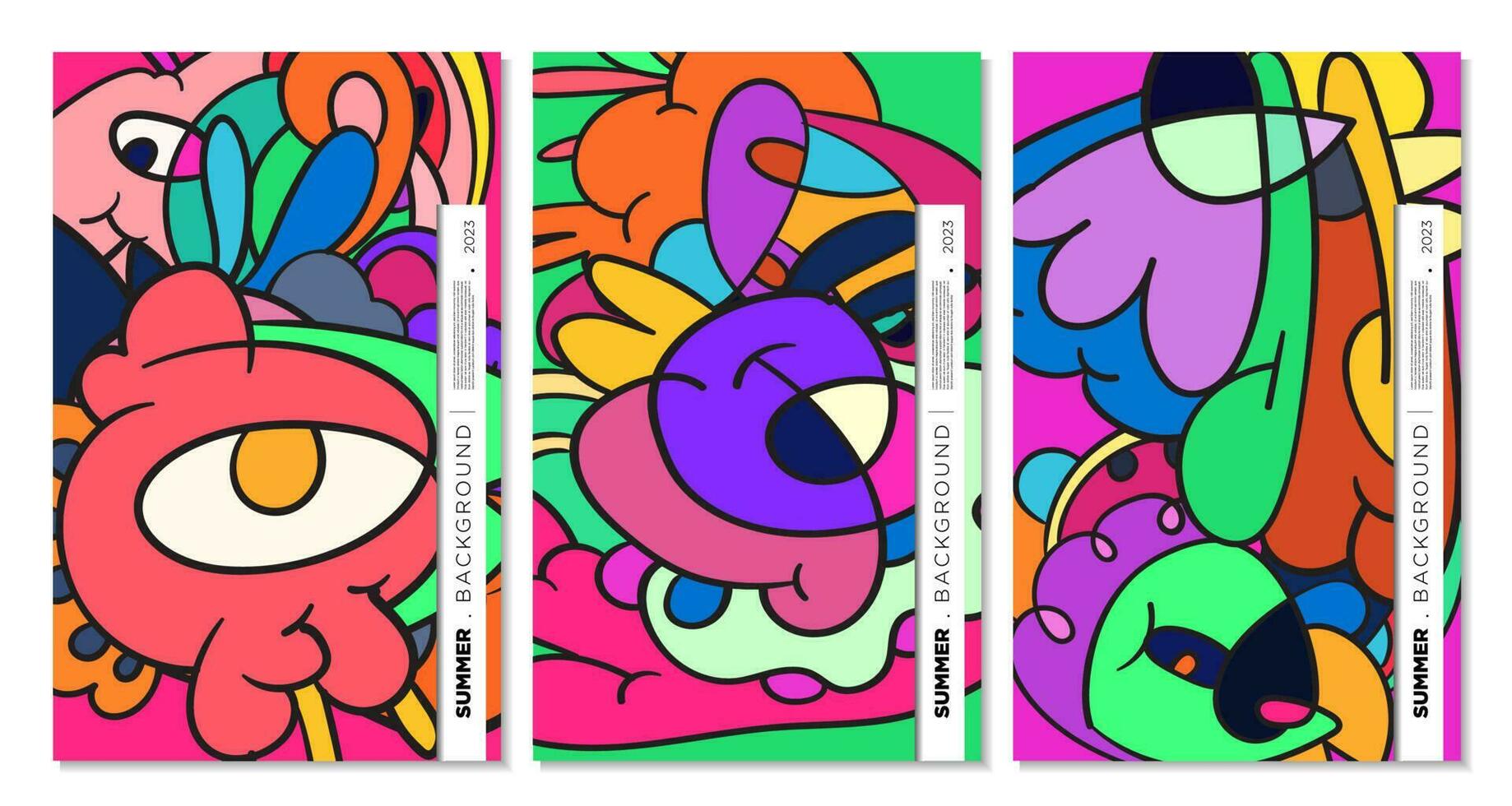 Vector colorful abstract liquid, fluid, and doodles art background for summer 2023