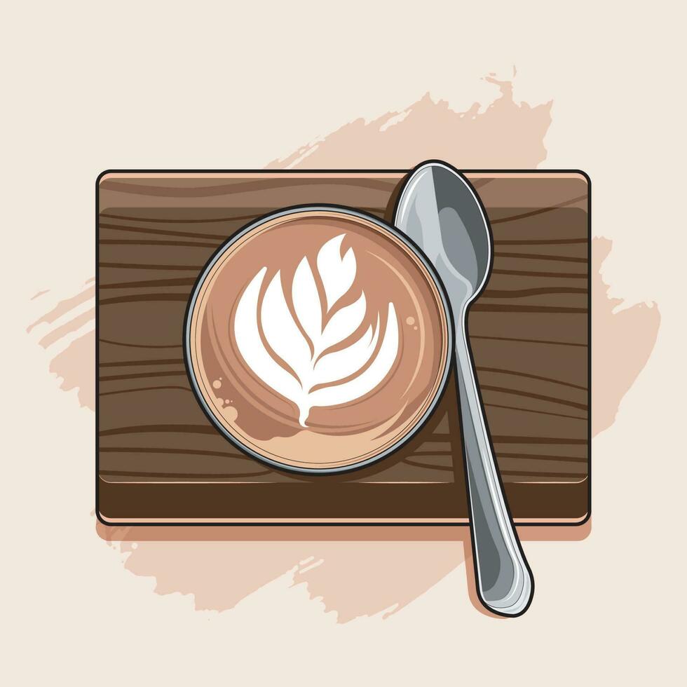 Top Flat View at One Cup of Cappuccino vector illustration pro download