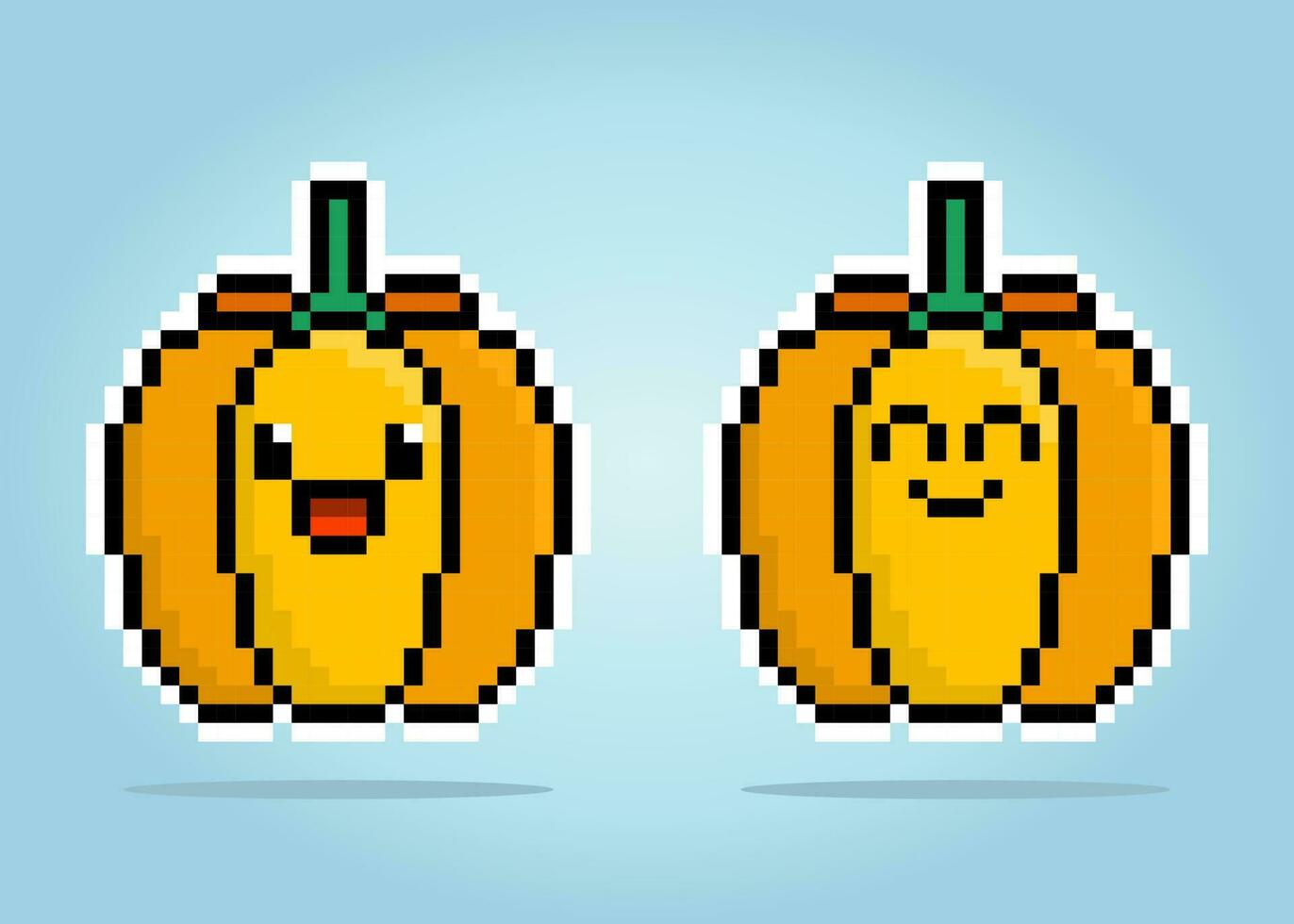 8 bit pixel of pumpkin character. Veggies for game assets and cross stitch patterns in vector illustrations.