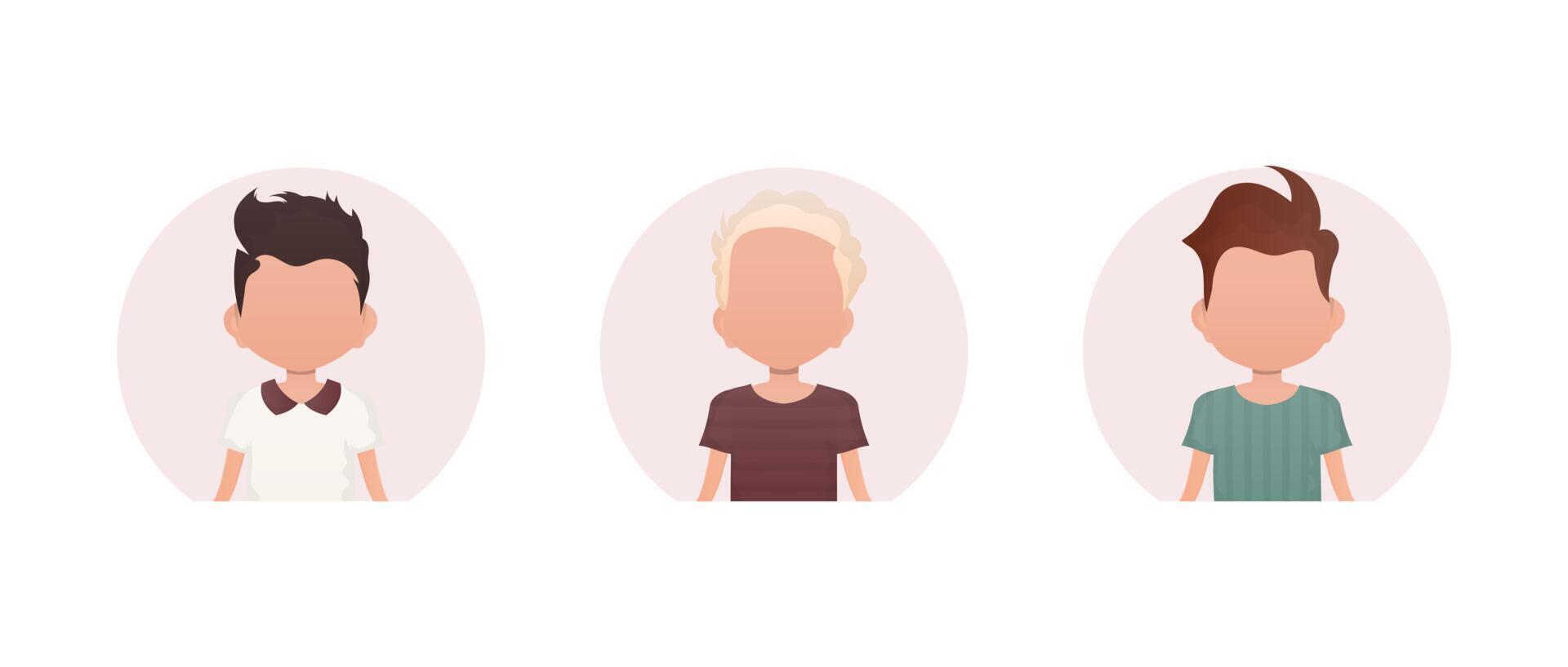 conjunto de retratos de pequeño Niños con diferente peinados aislado. vector