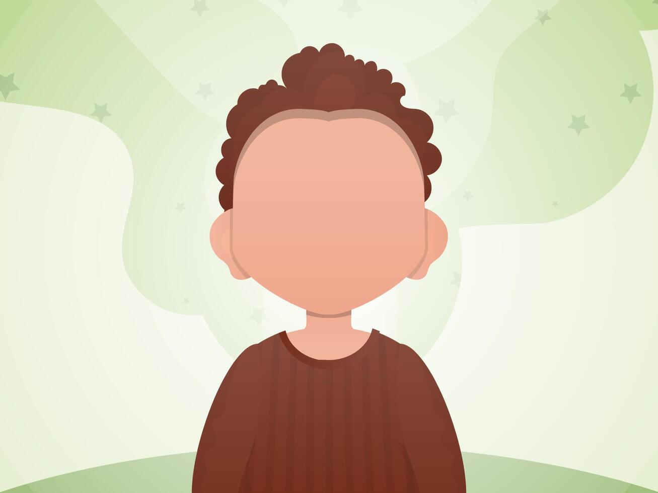 Portrait of a cute little boy. Banner with a child in the room. Vector illustration in cartoon style.