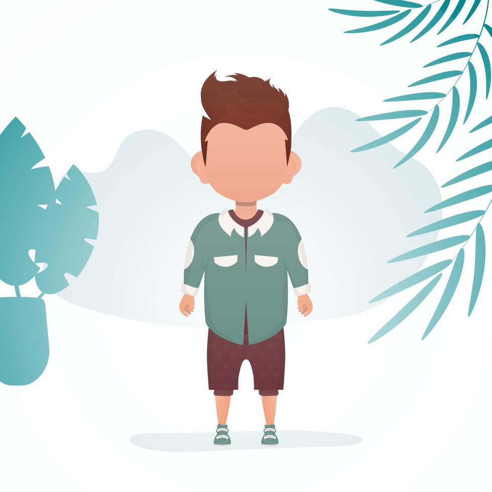 A cute little boy is depicted in full growth. Banner with a child. Cartoon style. illustration. vector