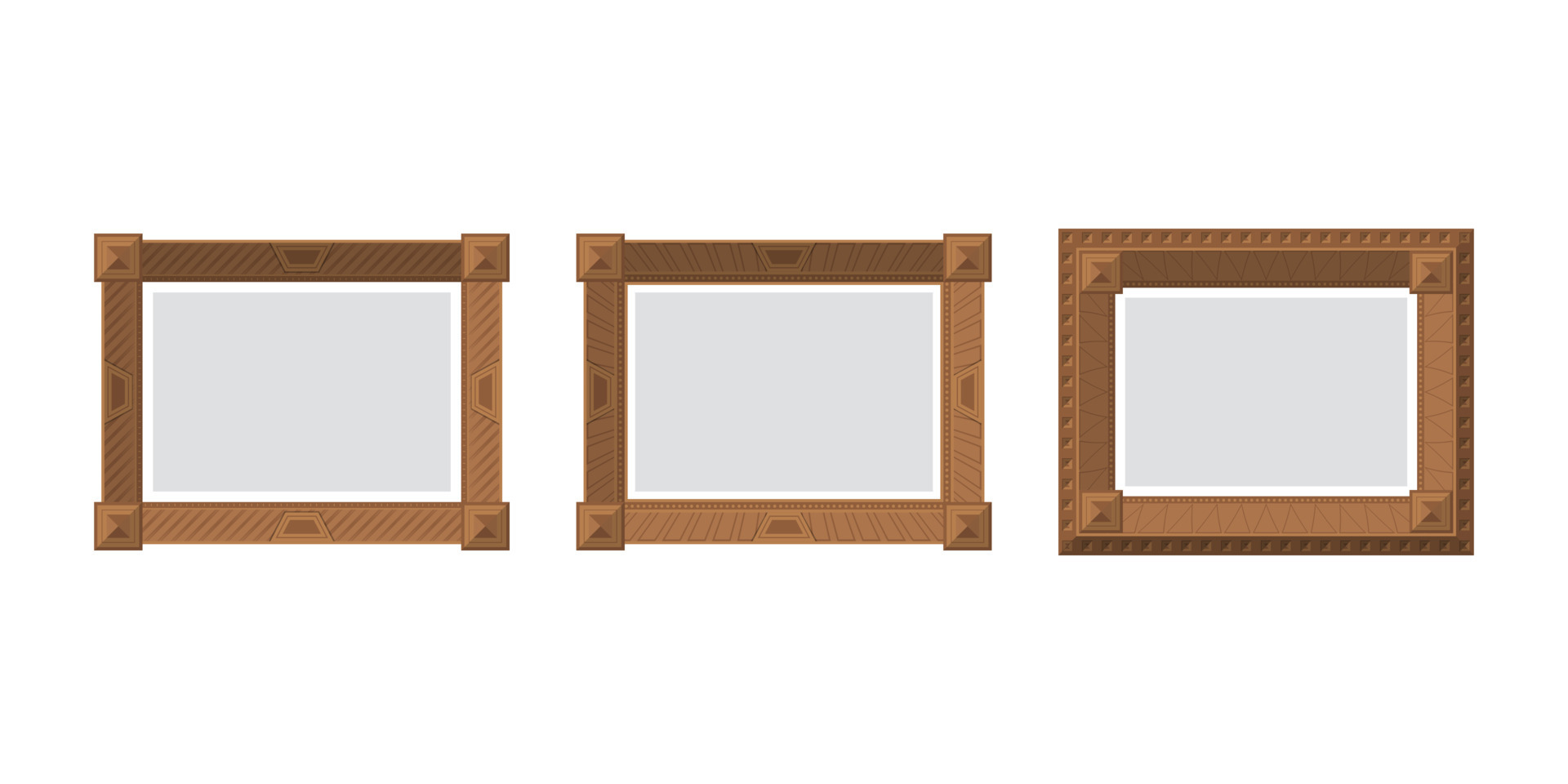 Set of empty brown picture frames. Isolated. Flat style. 23516194