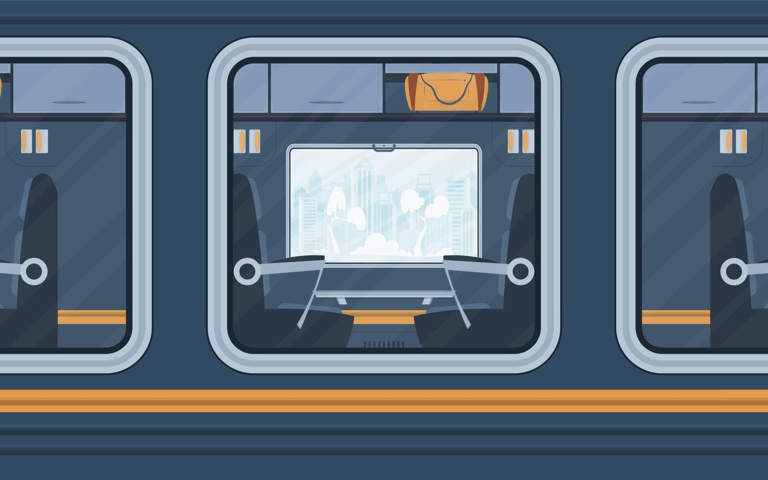 Windows Train. Rail transport is shown outside. Cartoon style. Flat style. vector
