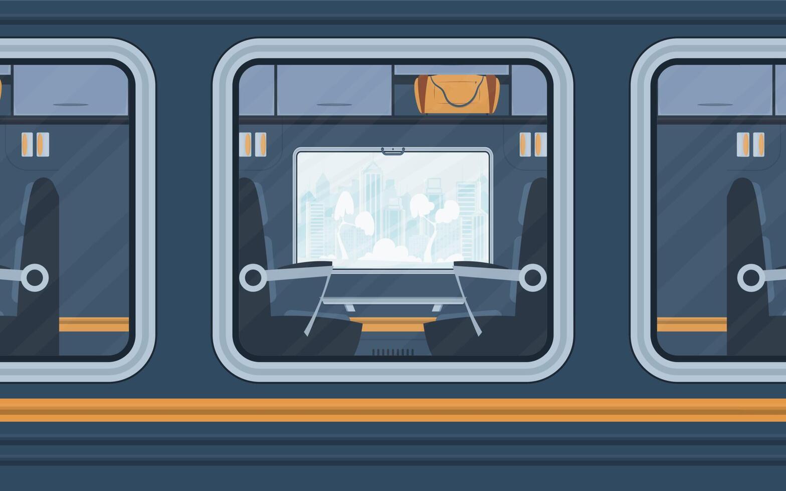 ventanas tren. carril transporte es mostrado afuera. dibujos animados estilo. plano estilo. vector