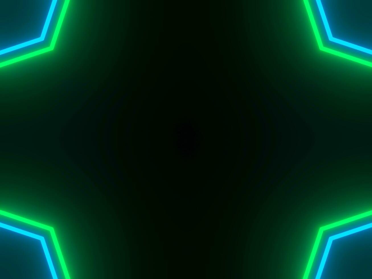 Abstract Blue and green neon glow-in-the-dark background image with copy space at the center, 3D Rendering photo