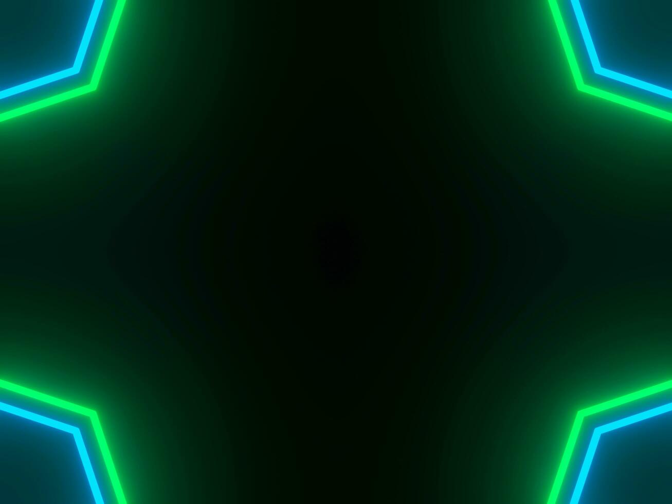 Abstract Blue and green neon glow-in-the-dark background image with copy space at the center, 3D Rendering photo