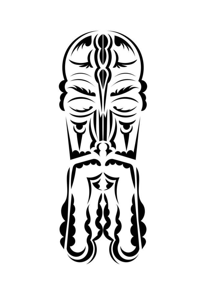 Face in traditional tribal style. Tattoo patterns. Isolated on white background. Vector illustration.