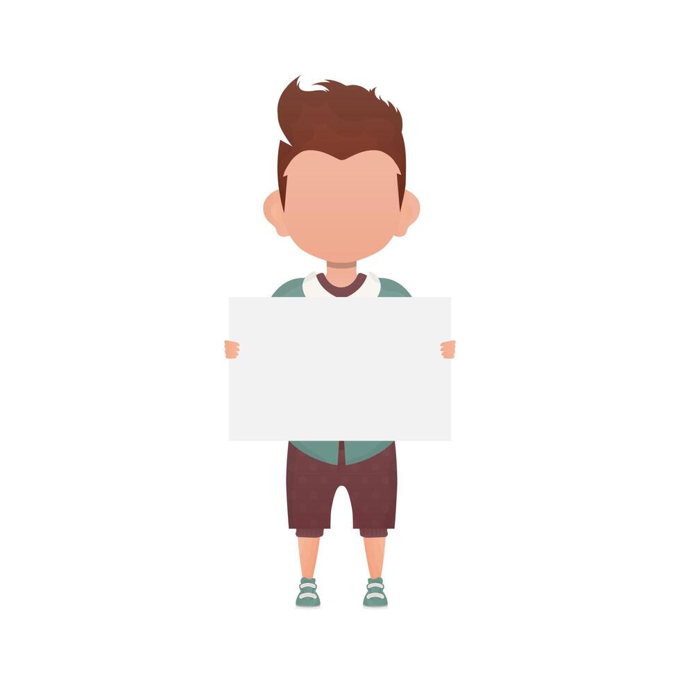 Cute little baby boy with a blank banner. Isolated. Cartoon style. illustration. vector