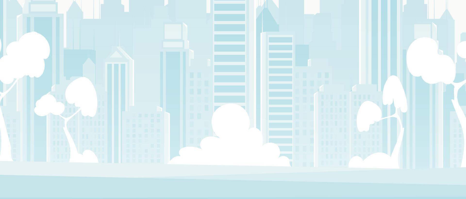 City background in blue tones. Wide poster with space for your character. Cartoon style. illustration. vector