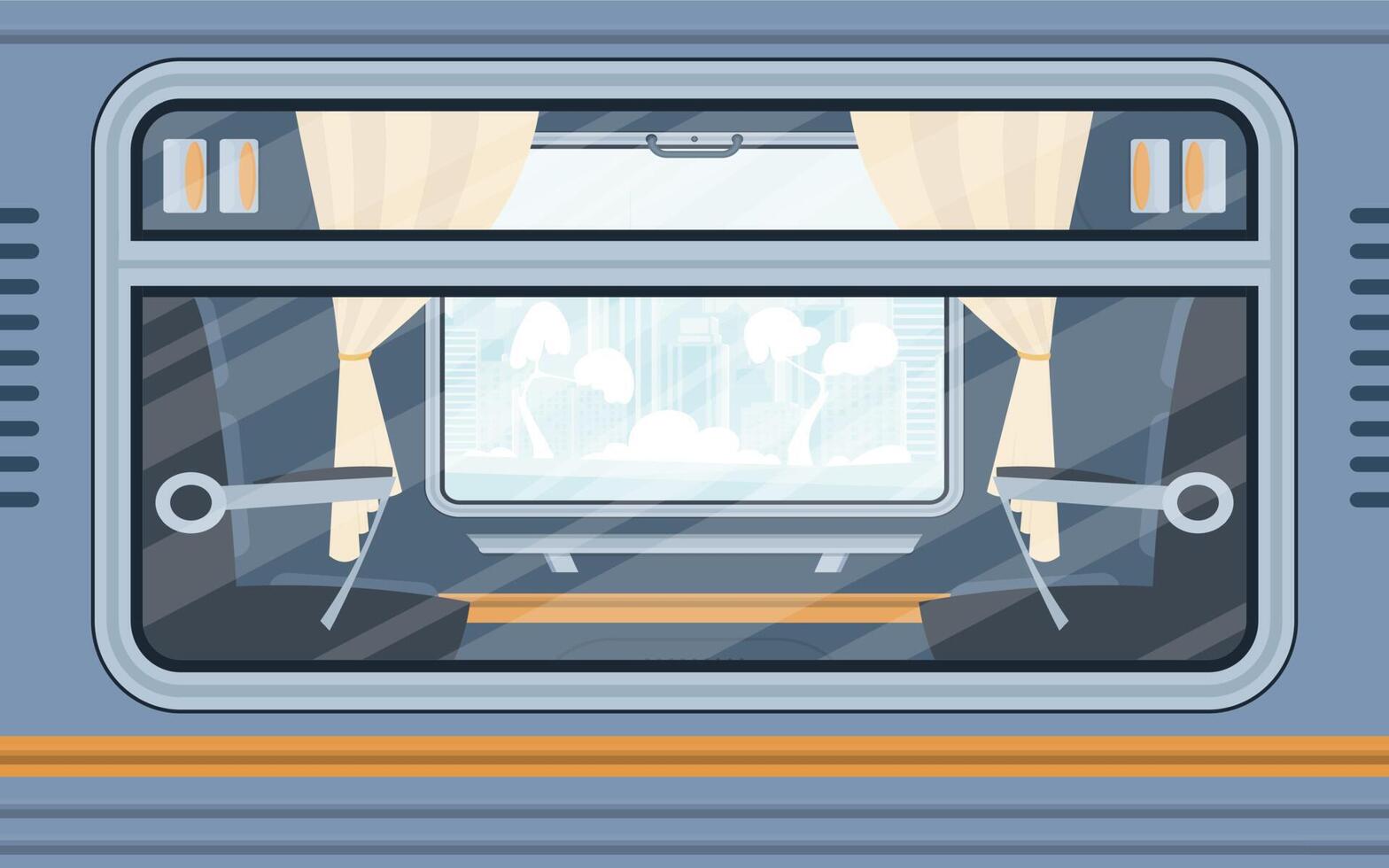 Windows of an empty commuter train. Electricity outside. Cartoon style. Flat style. vector