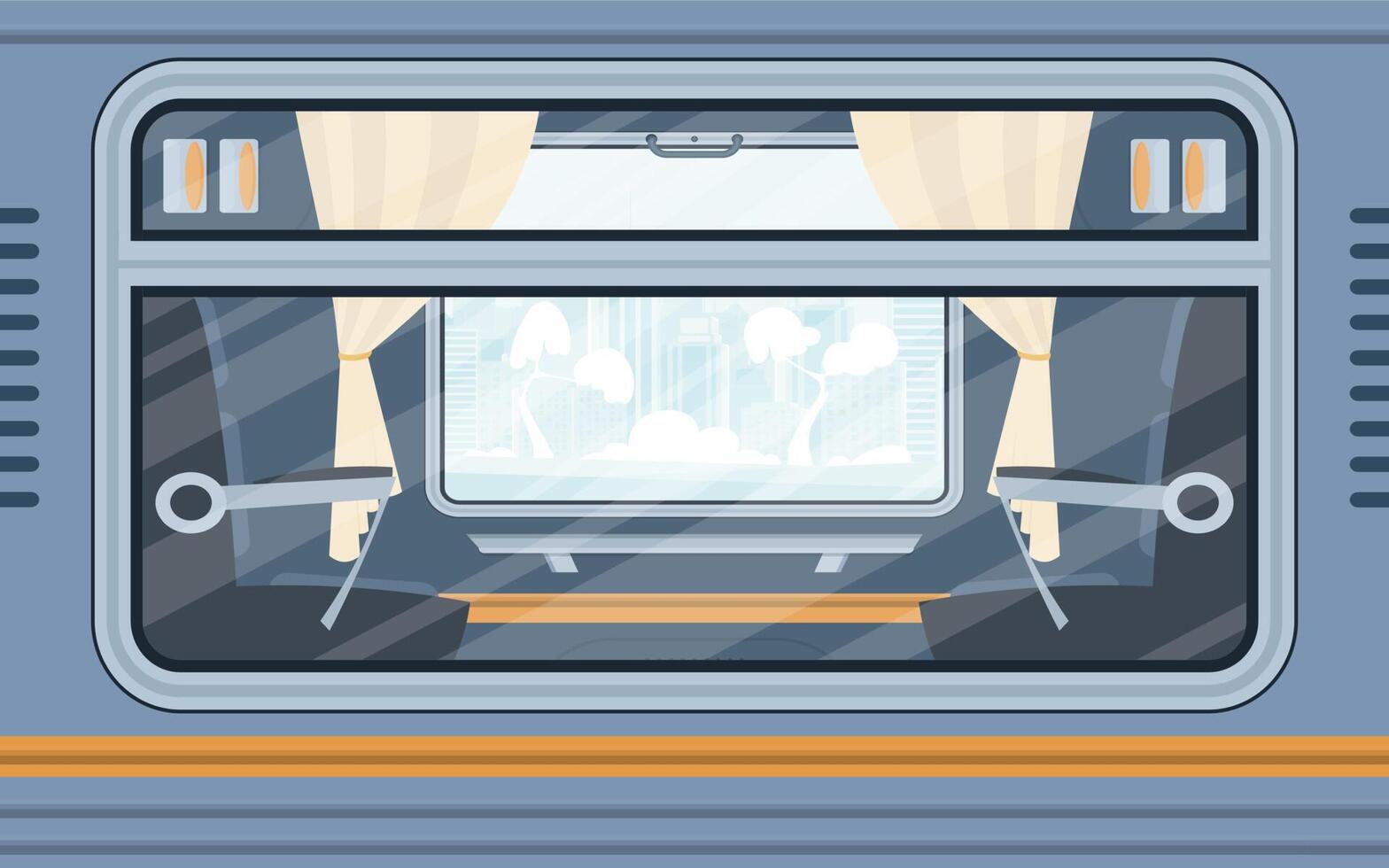 ventanas de un vacío viajero diario al trabajo tren. electricidad afuera. dibujos animados estilo. plano estilo. vector