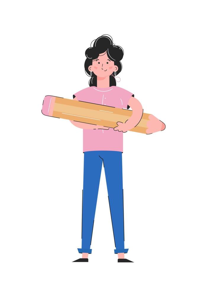 The girl is holding a pencil in her hands. Isolated on white background. Good for apps, presentations and websites. Vector. vector