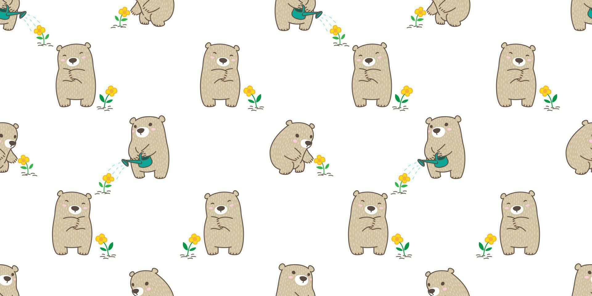 bear seamless pattern vector polar bear panda flower teddy scarf isolated tile background repeat wallpaper