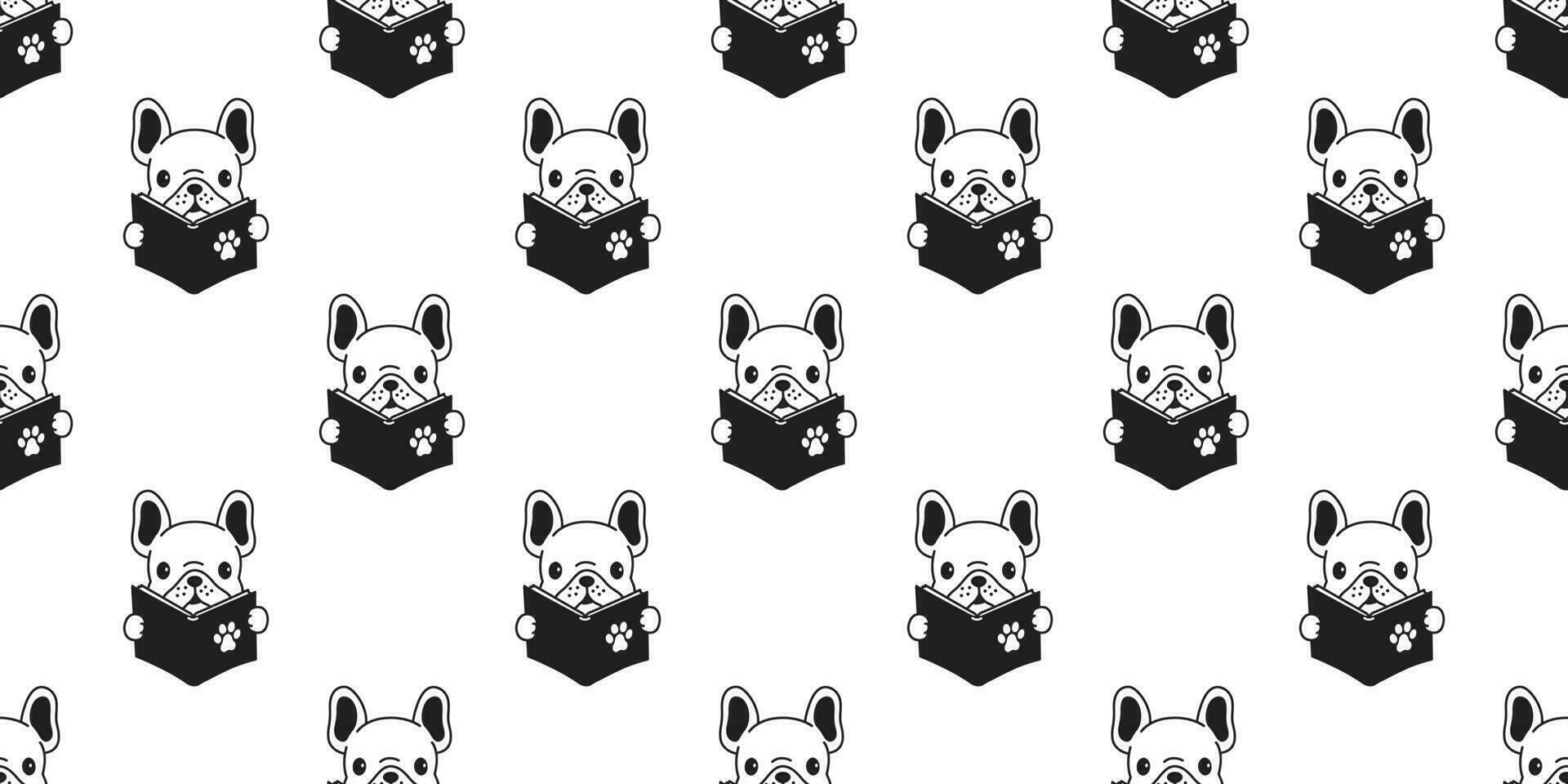 Dog seamless pattern vector french bulldog pug isolated reading book background repeat wallpaper