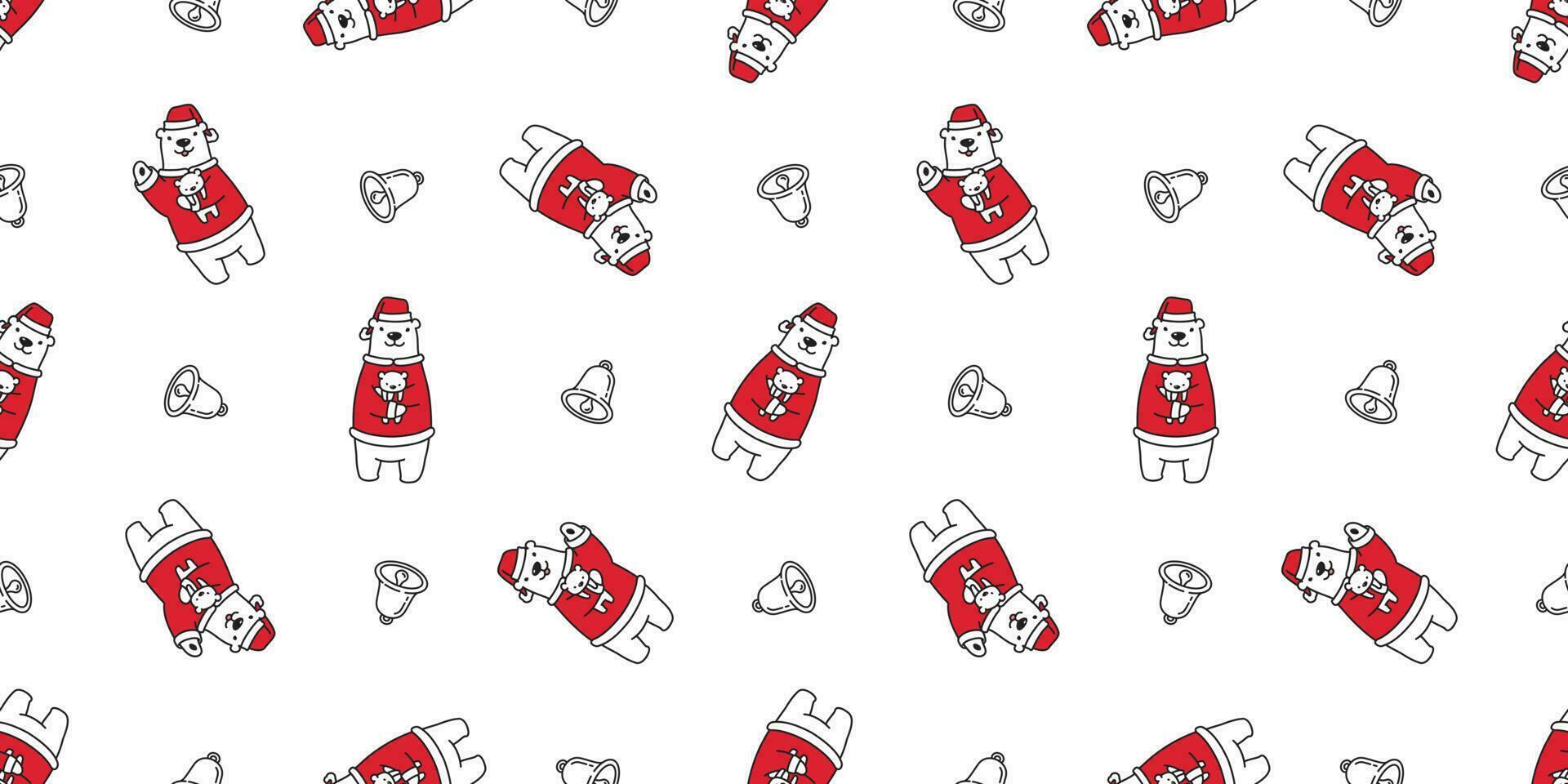 Bear seamless pattern vector polar bear Christmas Santa Claus Hat bell teddy cartoon isolated tile background wallpaper illustration