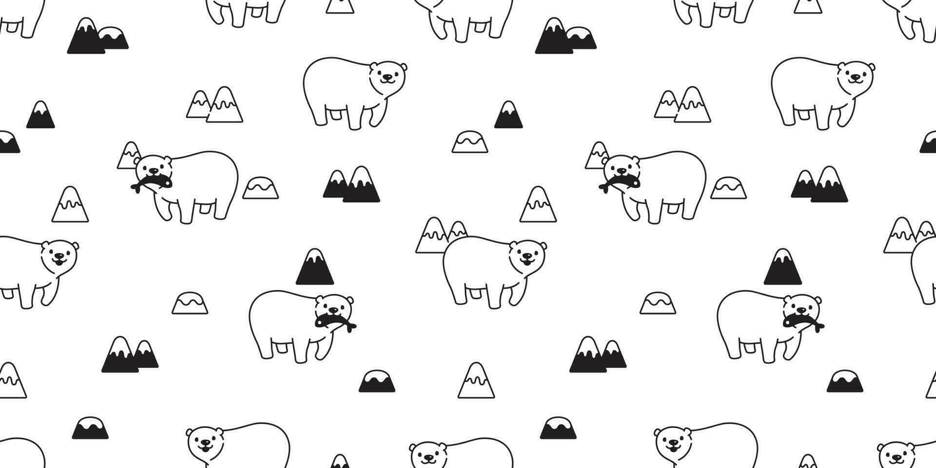 bear seamless pattern polar bear vector panda teddy fish mountain background isolated white