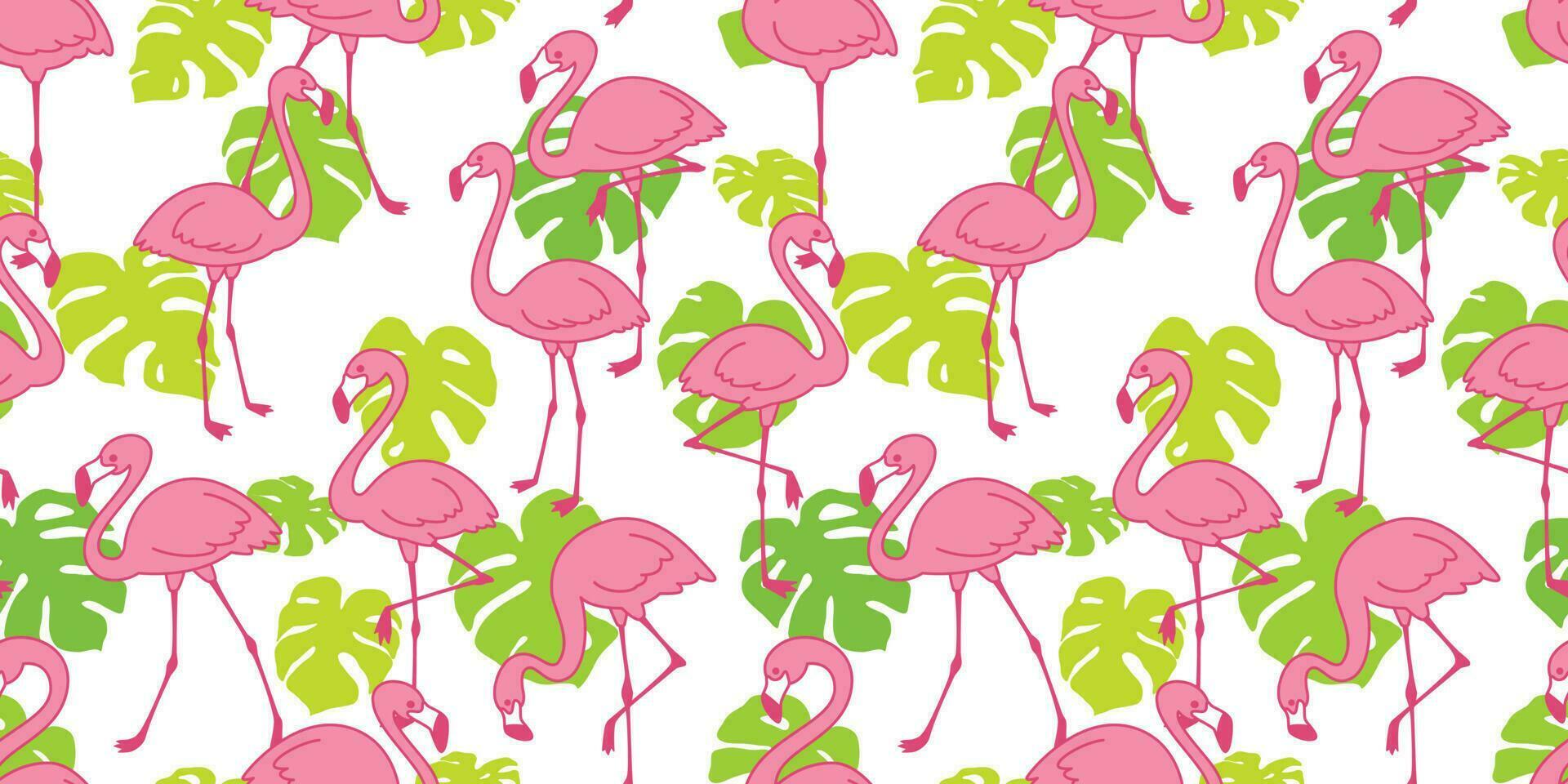 Flamingo seamless pattern vector pink Flamingos exotic bird monstera leaf summer tropical scarf isolated tile background repeat wallpaper cartoon illustration