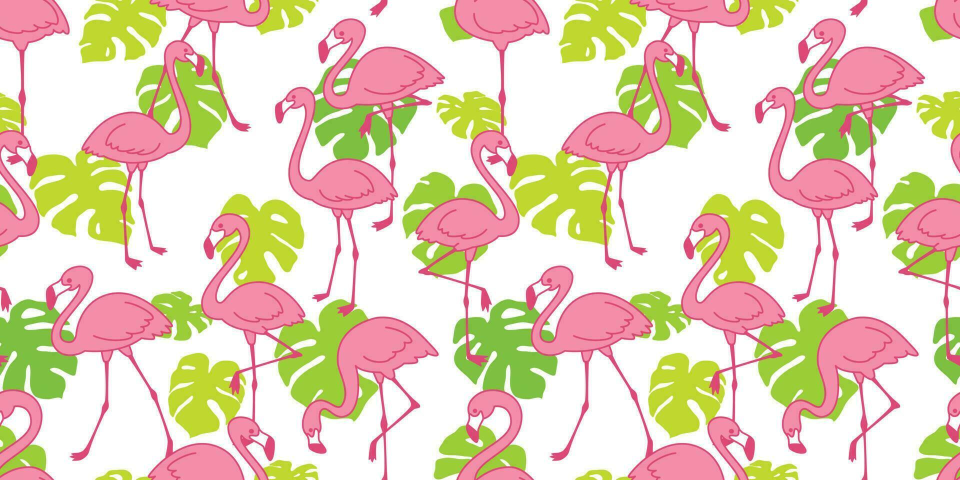 Flamingo seamless pattern vector pink Flamingos exotic bird monstera leaf summer tropical scarf isolated tile background repeat wallpaper cartoon illustration