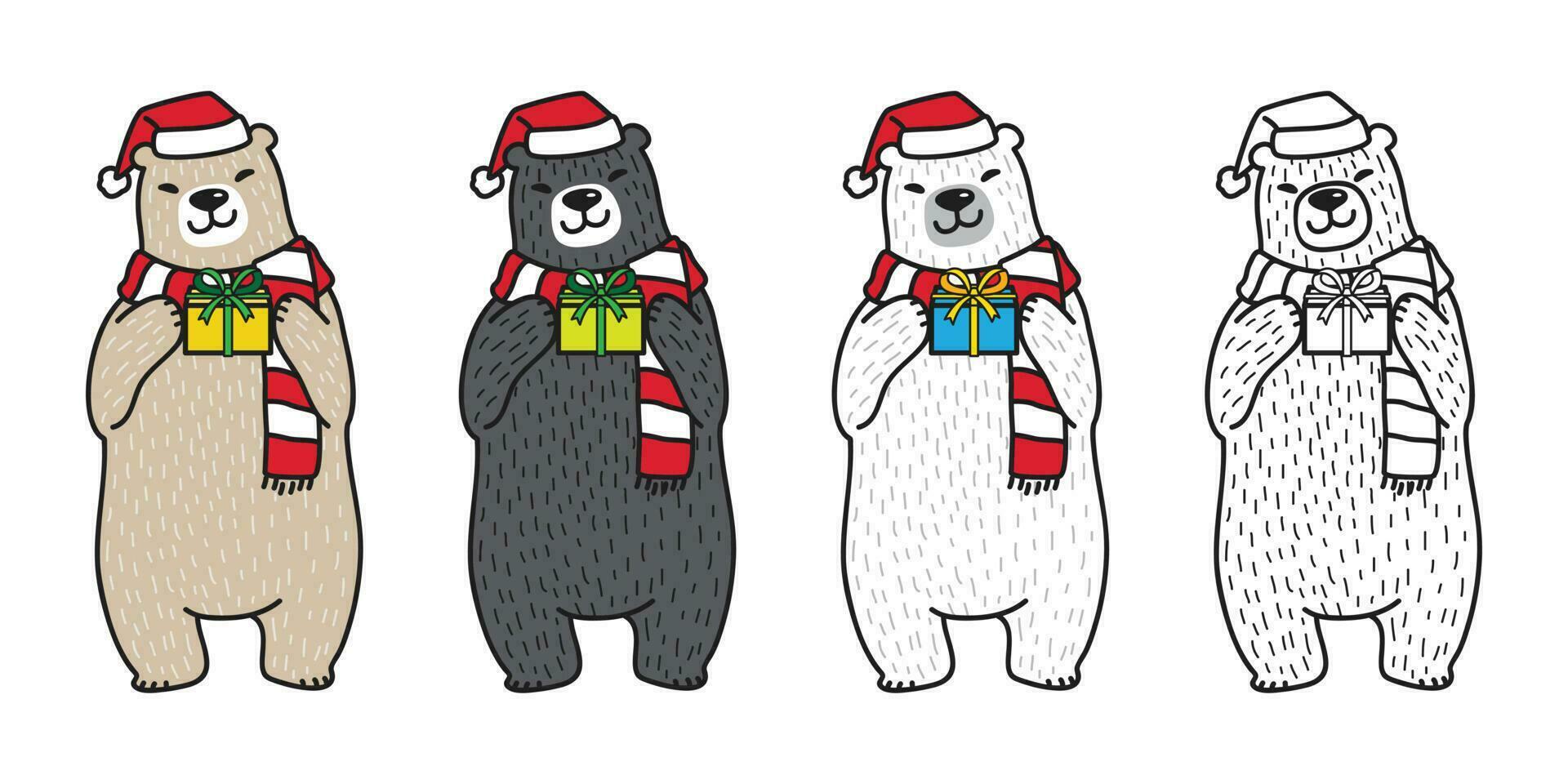 Bear vector polar Bear Christmas santa hat gift scarf cartoon illustration