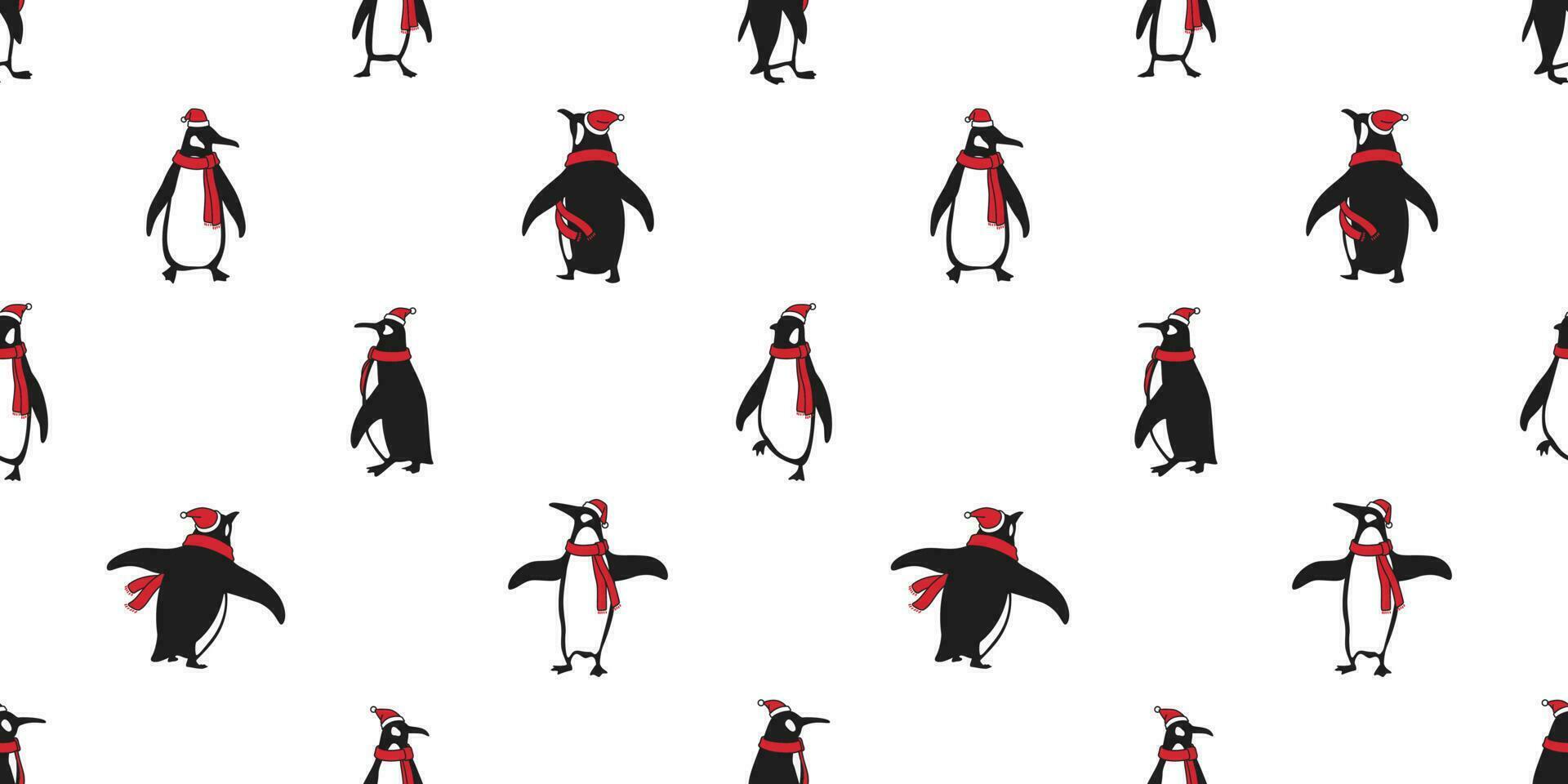 penguin Seamless pattern vector Christmas Santa Claus Hat Xmas bear polar salmon fish cartoon scarf isolated tile background repeat wallpaper illustration