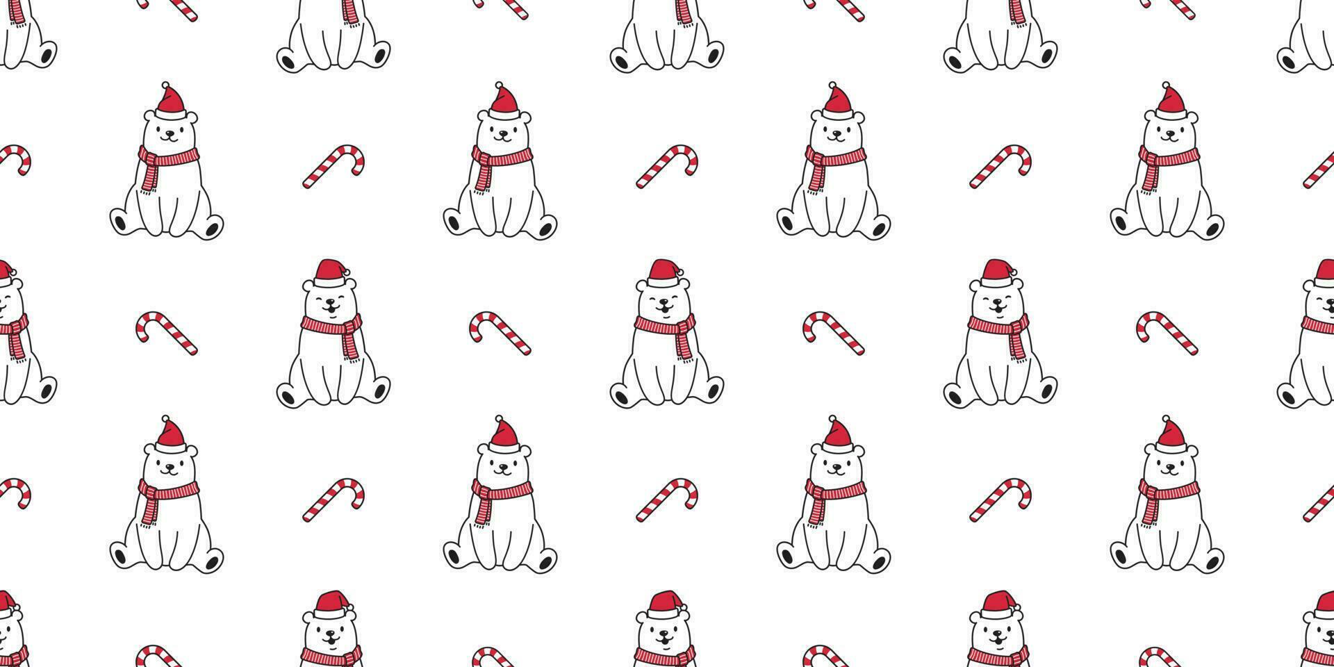 bear seamless pattern Christmas vector polar bear Santa claus Xmas hat candy cane snow winter scarf cartoon isolated tile background repeat wallpaper illustration white