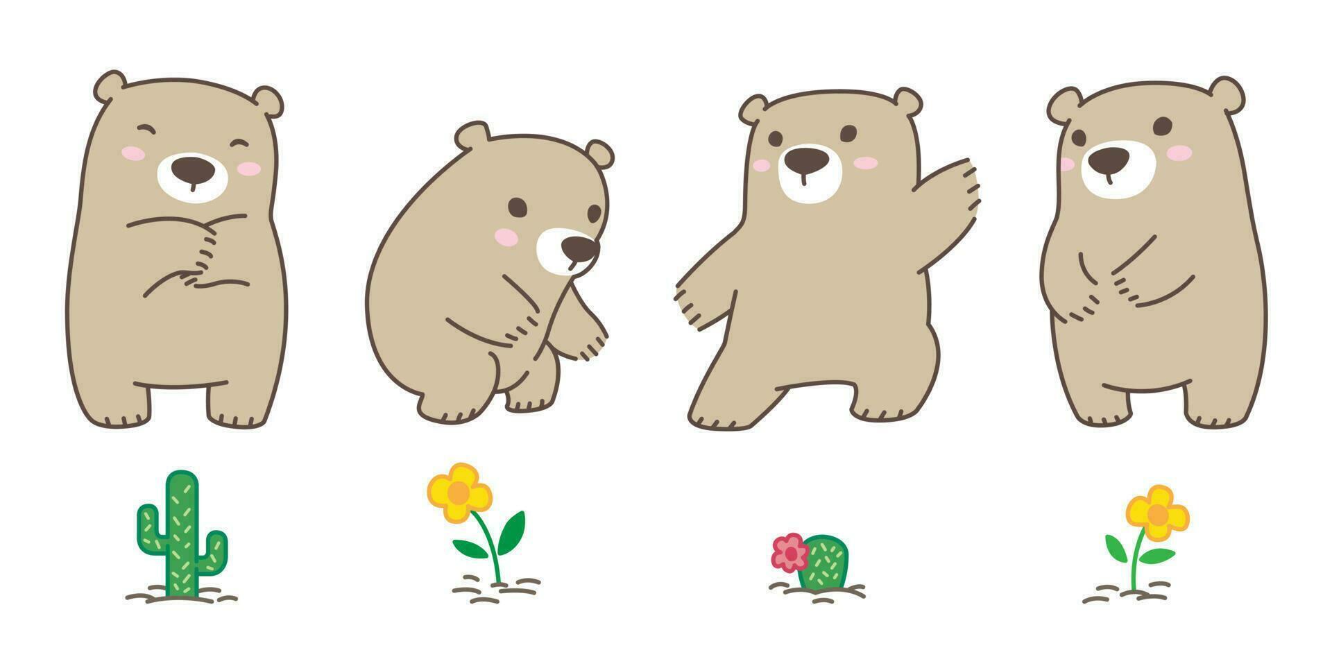 oso vector polar oso icono logo flor cactus yarda madera ilustración personaje