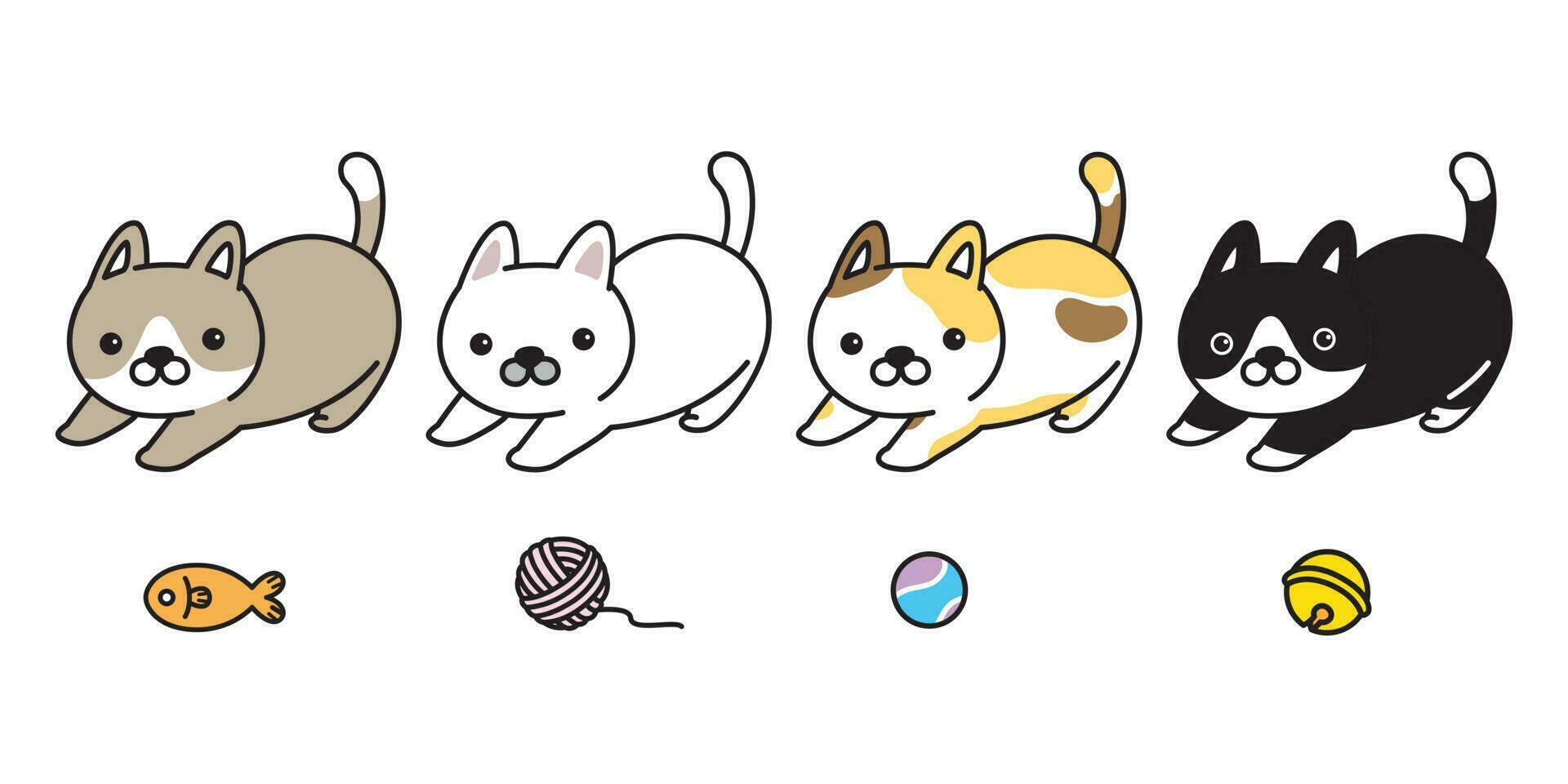 gato vector icono logo gatito calicó dibujos animados personaje ilustración campana hilo pelota pescado acortar Arte