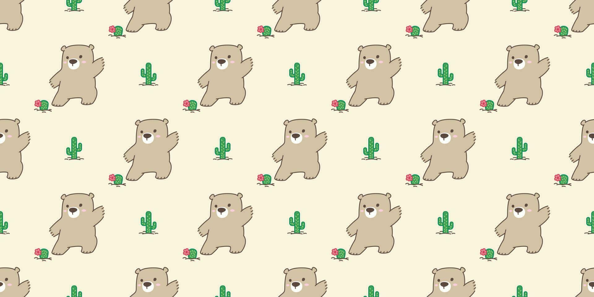 bear seamless pattern vector polar bear panda cactus flower teddy isolated wallpaper tile background