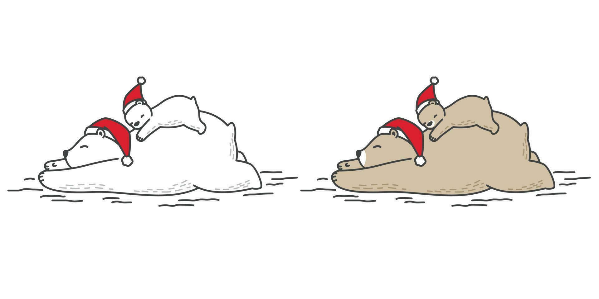 Bear vector polar bear Christmas Santa Claus sleeping cartoon character doodle illustration