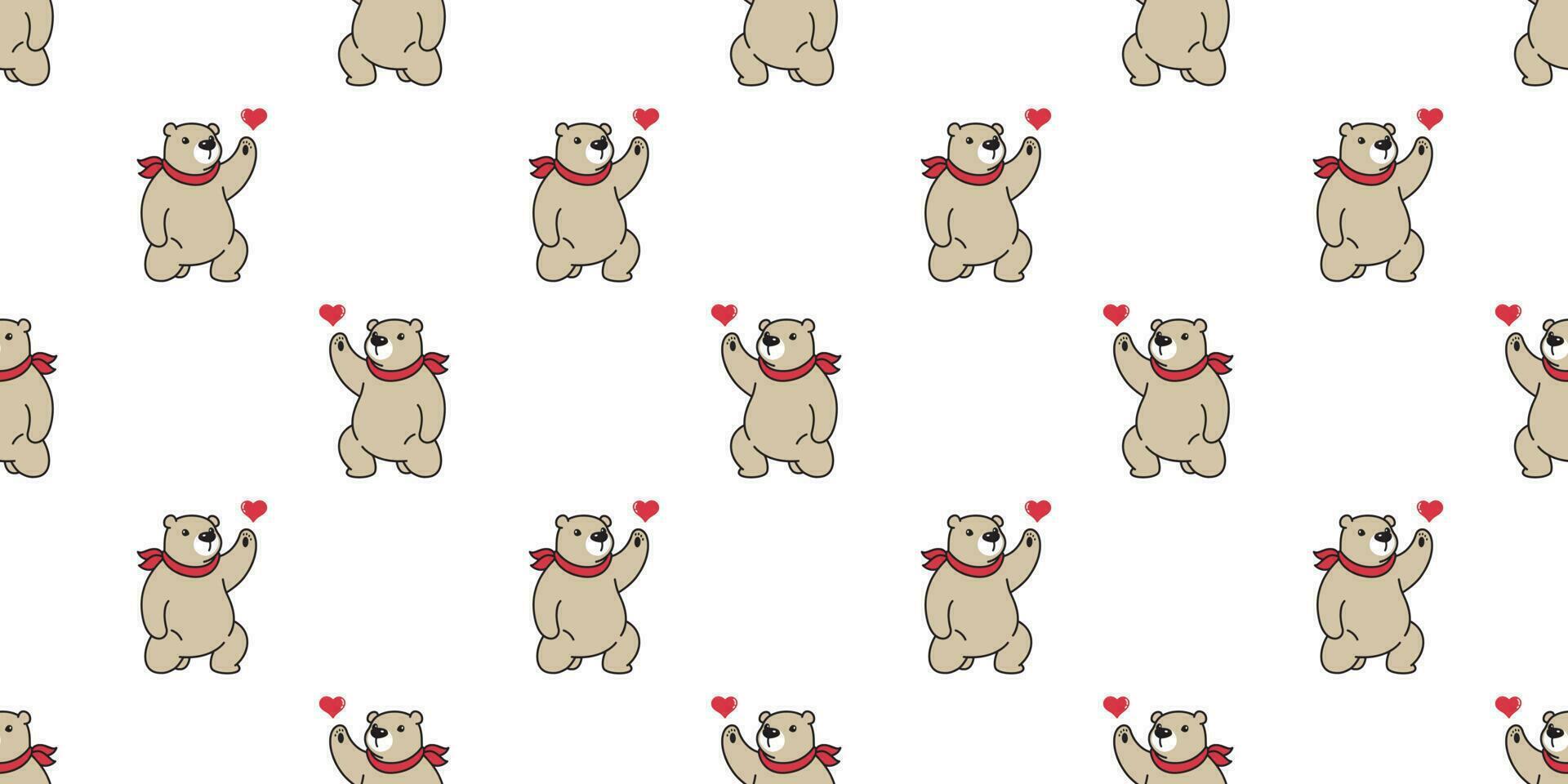 bear seamless pattern polar bear vector valentine heart panda teddy scarf cartoon isolated tile background repeat wallpaper illustration