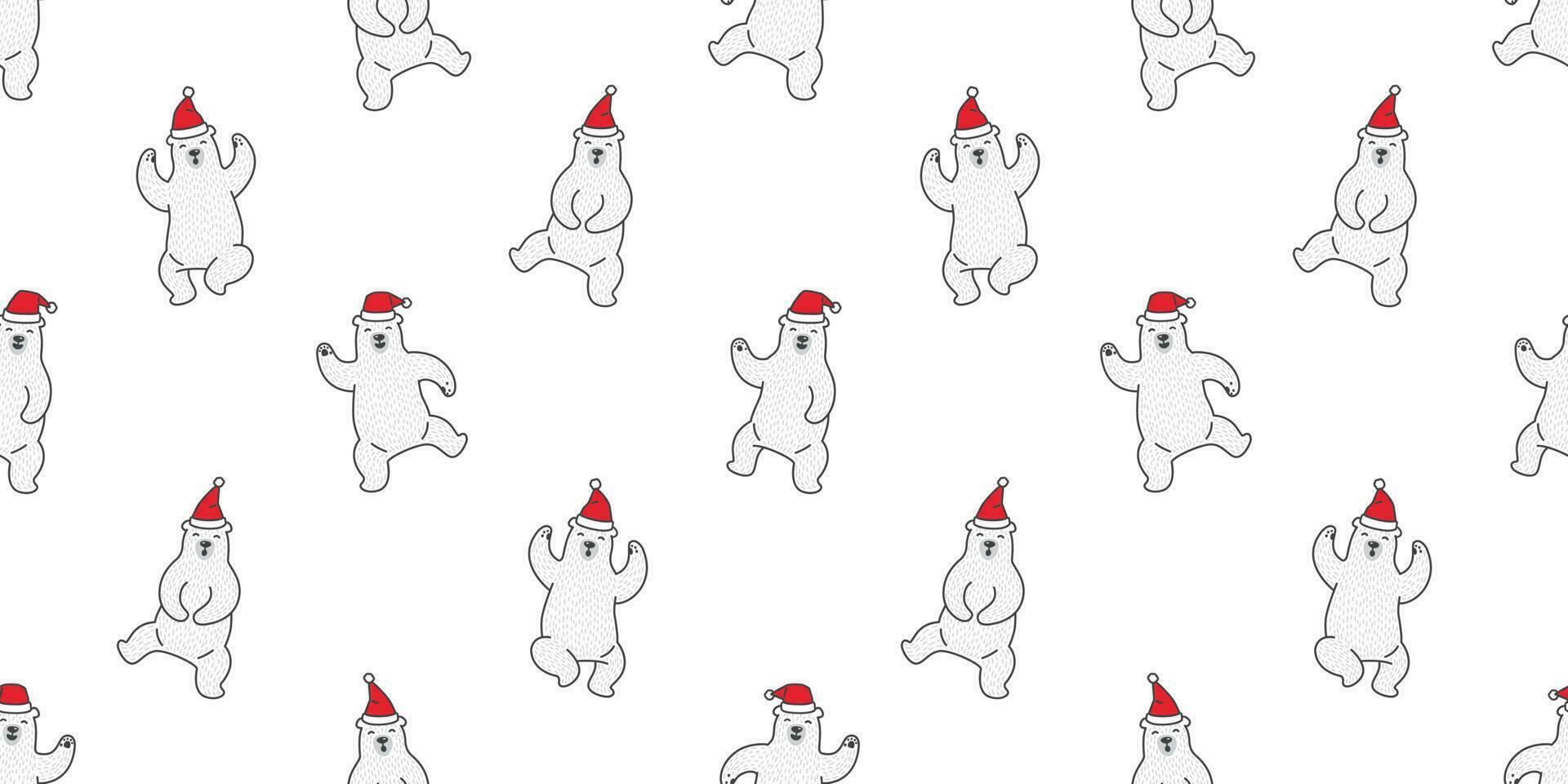 Bear seamless pattern Christmas vector polar bear dance Santa claus Hat tile background repeat wallpaper illustration cartoon