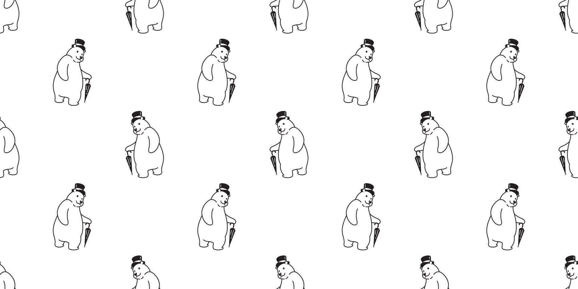 bear seamless pattern vector polar bear top hat umbrella isolated
