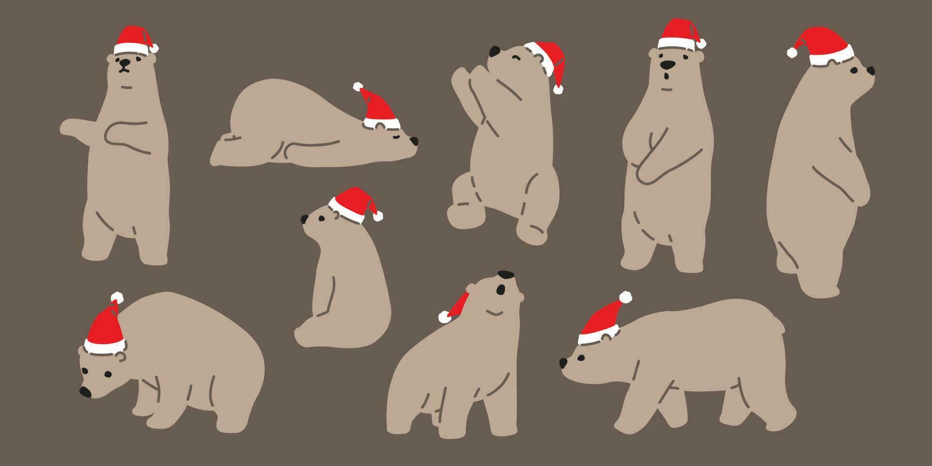 Bear vector Christmas polar bear Santa Claus hat icon logo teddy cartoon character illustration doodle brown