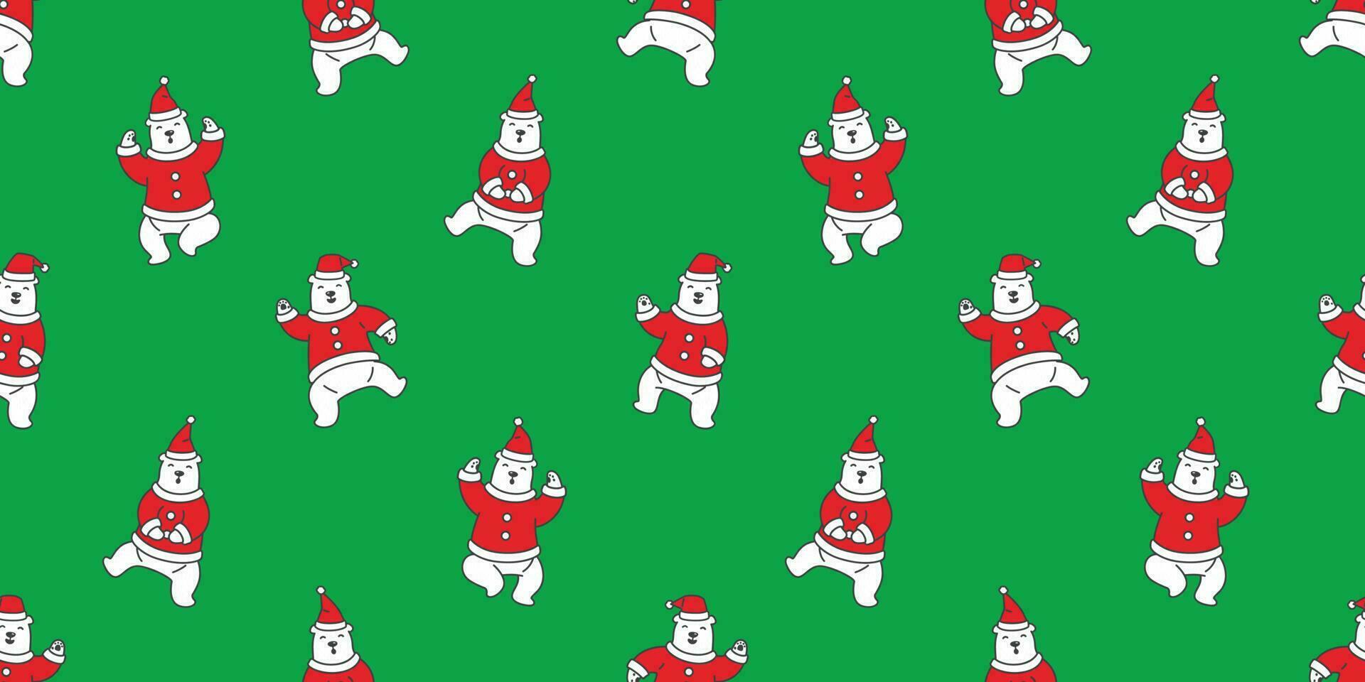 Bear seamless pattern Christmas vector Santa claus Hat polar bear dance