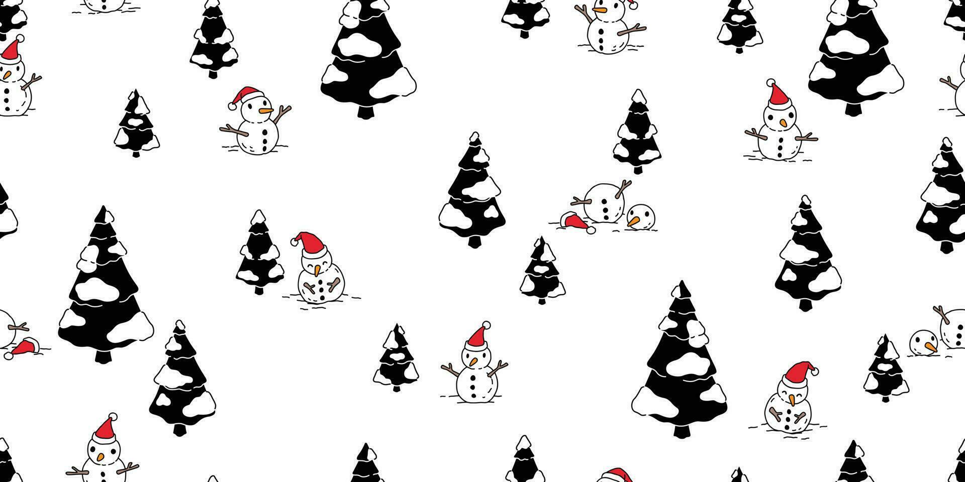 Christmas seamless pattern vector snowman Santa Claus tree wood forest wallpaper isolated background