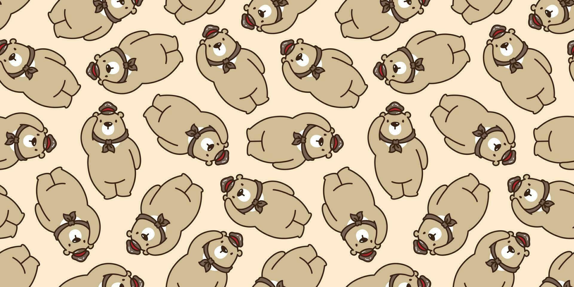 bear seamless pattern polar bear vector isolated panda teddy scarf hat cap background repeat wallpaper brown