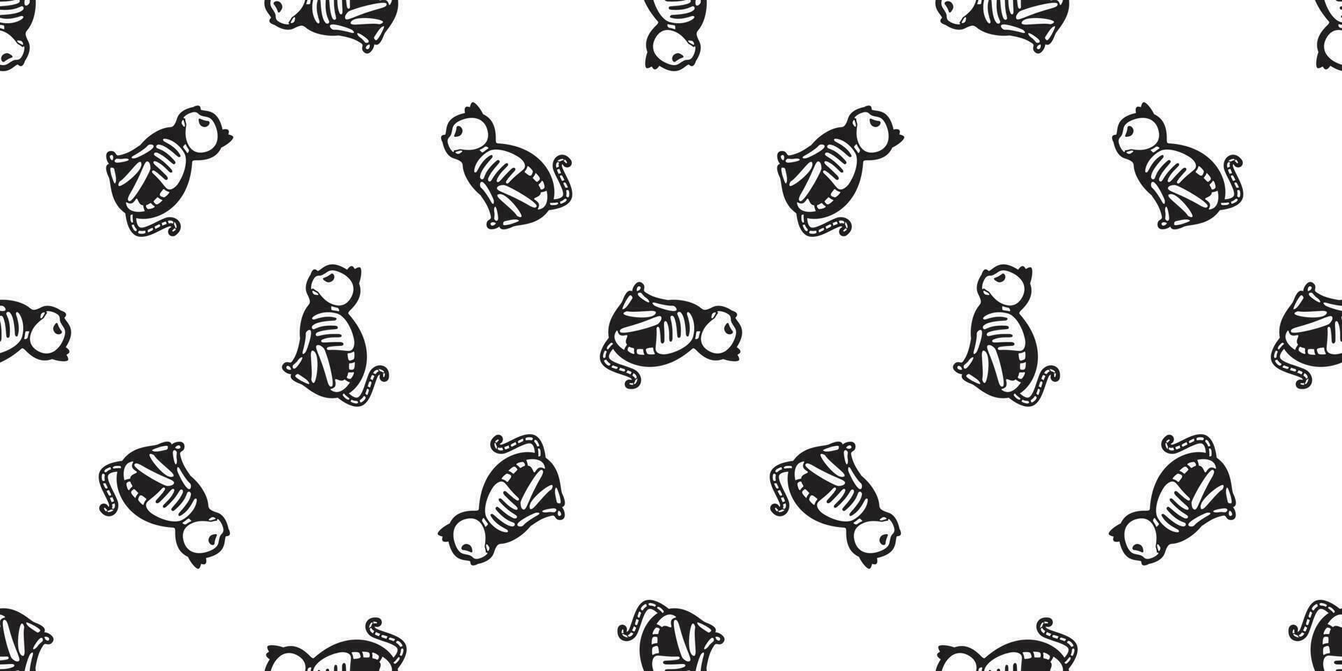 Cat seamless pattern vector Halloween Skull skeleton bone Ghost scarf isolated tile background repeat wallpaper